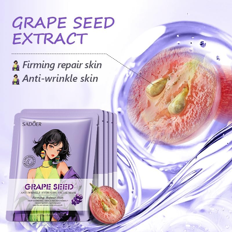 Facial Sheet Masks Set, 9 Pack, Fruit Extracts Collection, Nourishing & Moisturizing image number 5