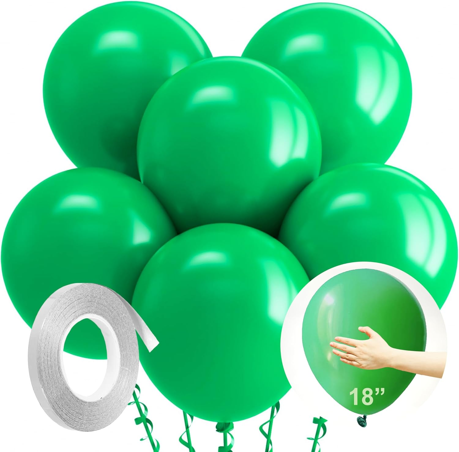 Lumjoy Large Balloons 6Pack 36 Inch Giant Green Latex Balloons with 5M Silver Ribbon, Jumbo Party Balloons for Jungle Theme Birthday Decor, Photo Backdrop & Festival