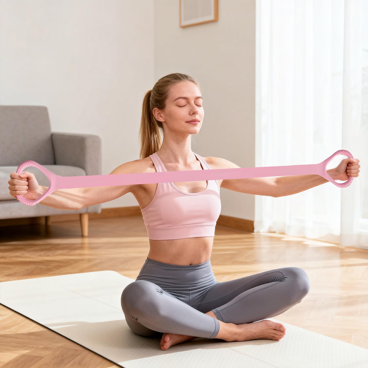 3Pcs 8-Shaped Resistance Bands with Handles, Portable Exercise Bands,Stretch Bands, Open Back Body Shaping, Length 44Cm(Light Pink/Purple/Blue)