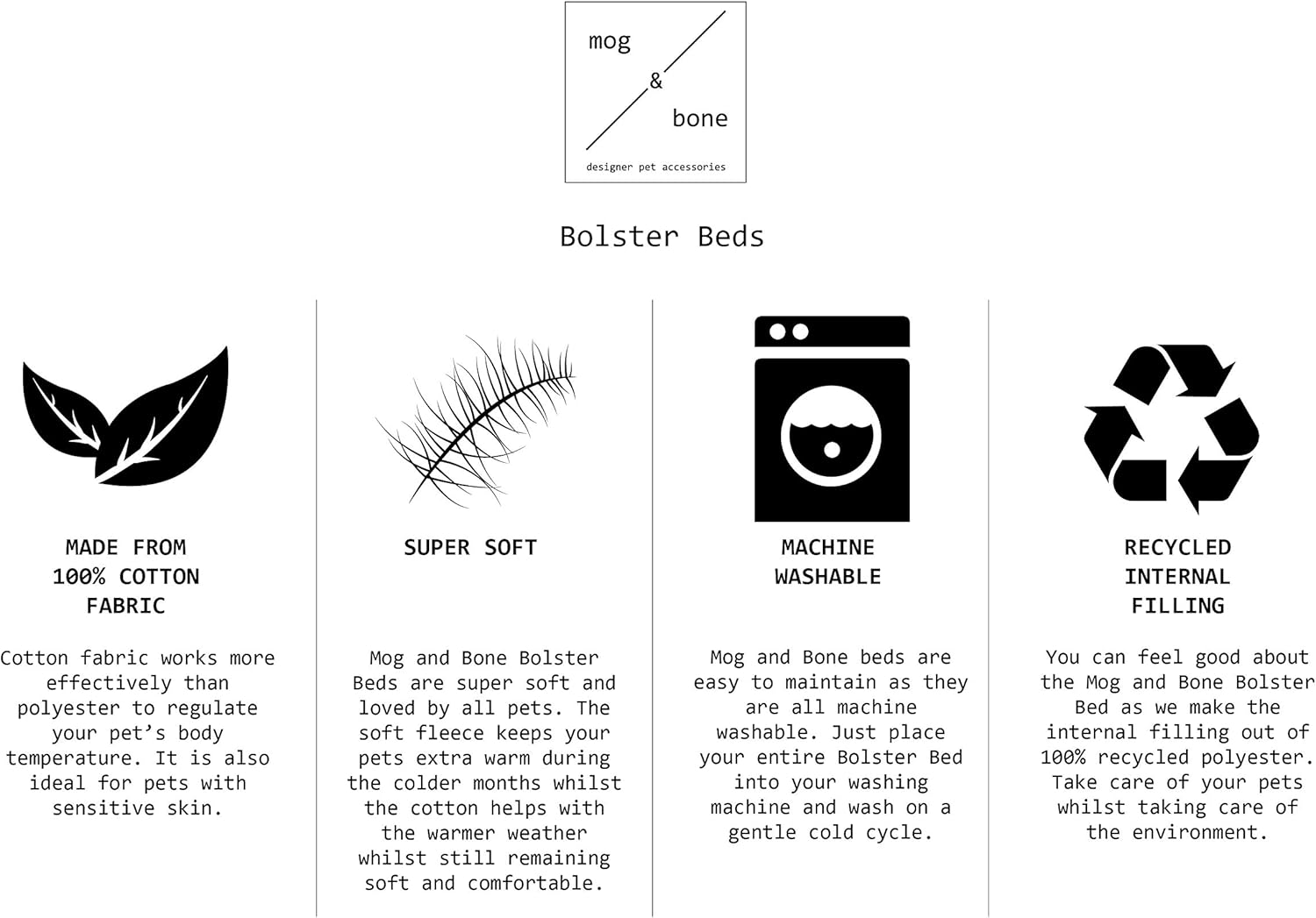 Mog and Bone Bolster Bed Grey Ikat Large