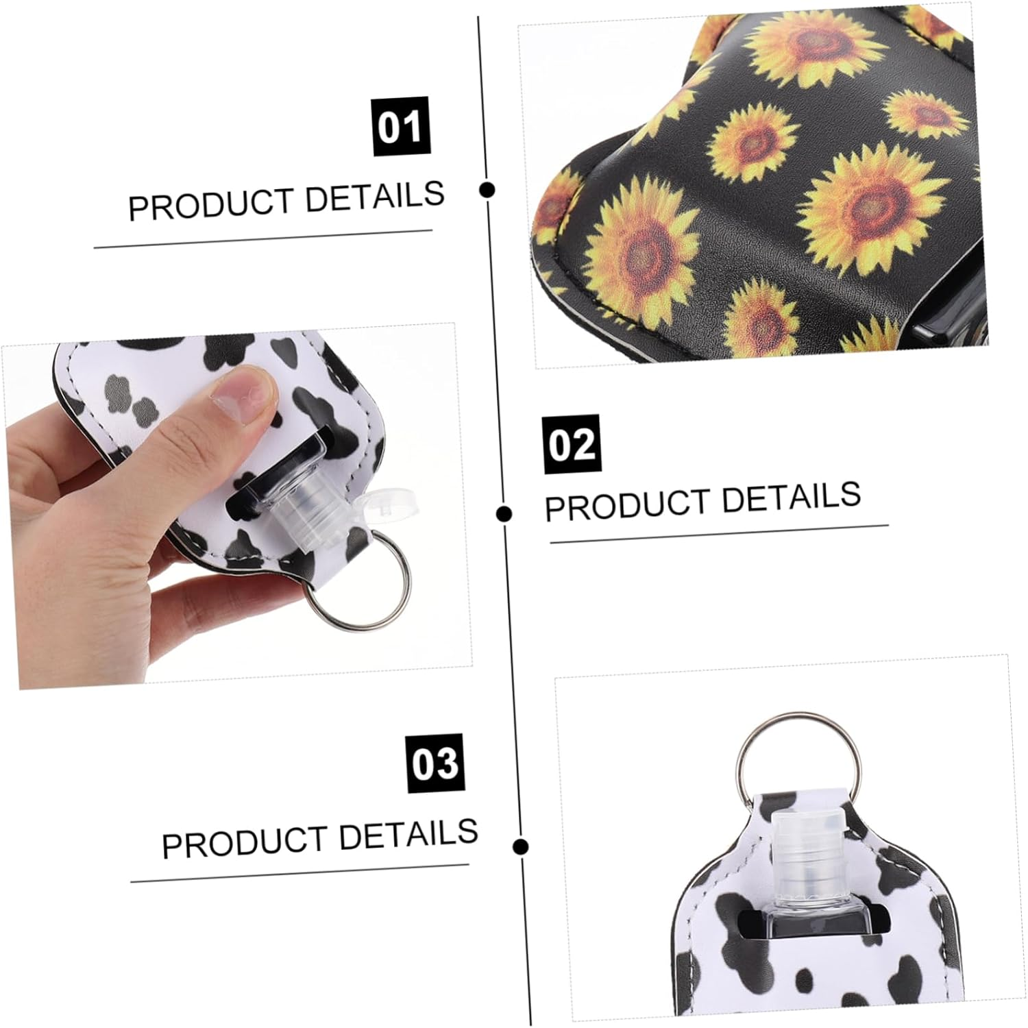 4Pcs Perfume Bottle Set Hand Sanitiser Bottle with Clip Mini Cosmetic Carrier Travel Bottle Covers Portable Hand Lotions Gel Locket Keychain Travel Bottles Liquid Suitcase Leather image number 2