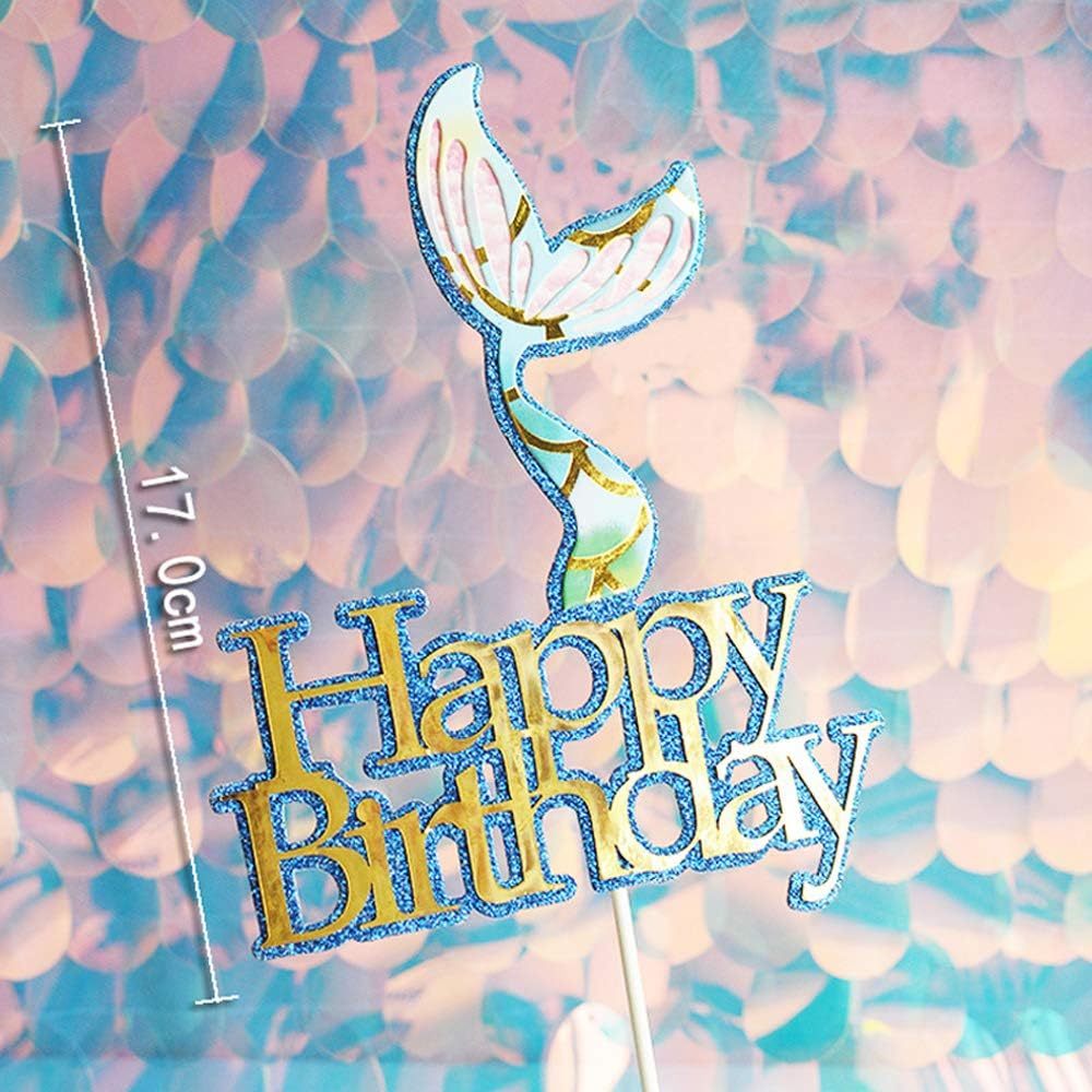 Glitter Mermaid Cake Topper Happy Birthday Picks Decoration for Baby Shower Party Supplies image number 6