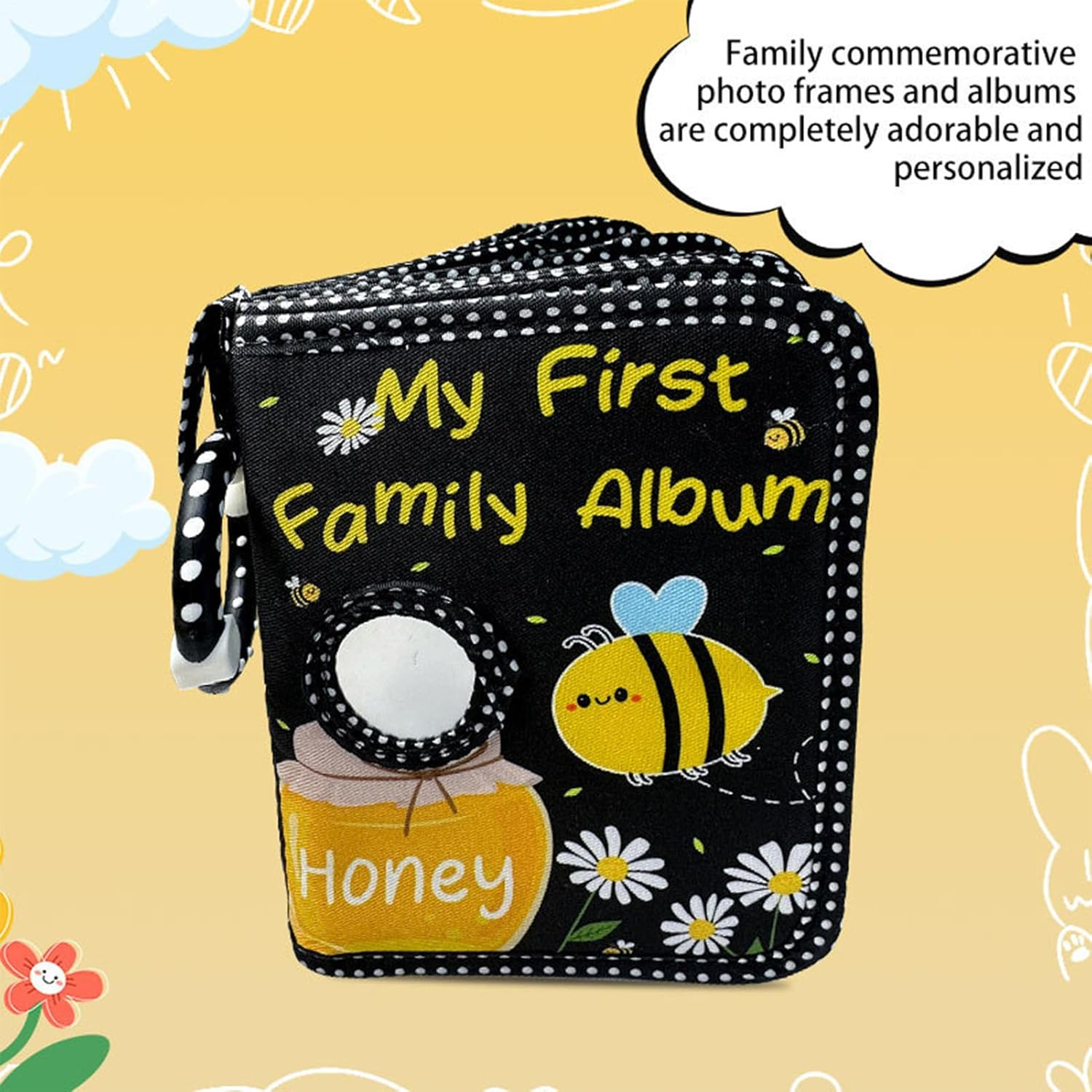 First Baby Album | Honey Design Family Photo Holder | Padded Infant Scrapbook For, Gentle Corner Keepsake Book, Portable Snapshot Storage, Cute Nursery Must-Have image number 4