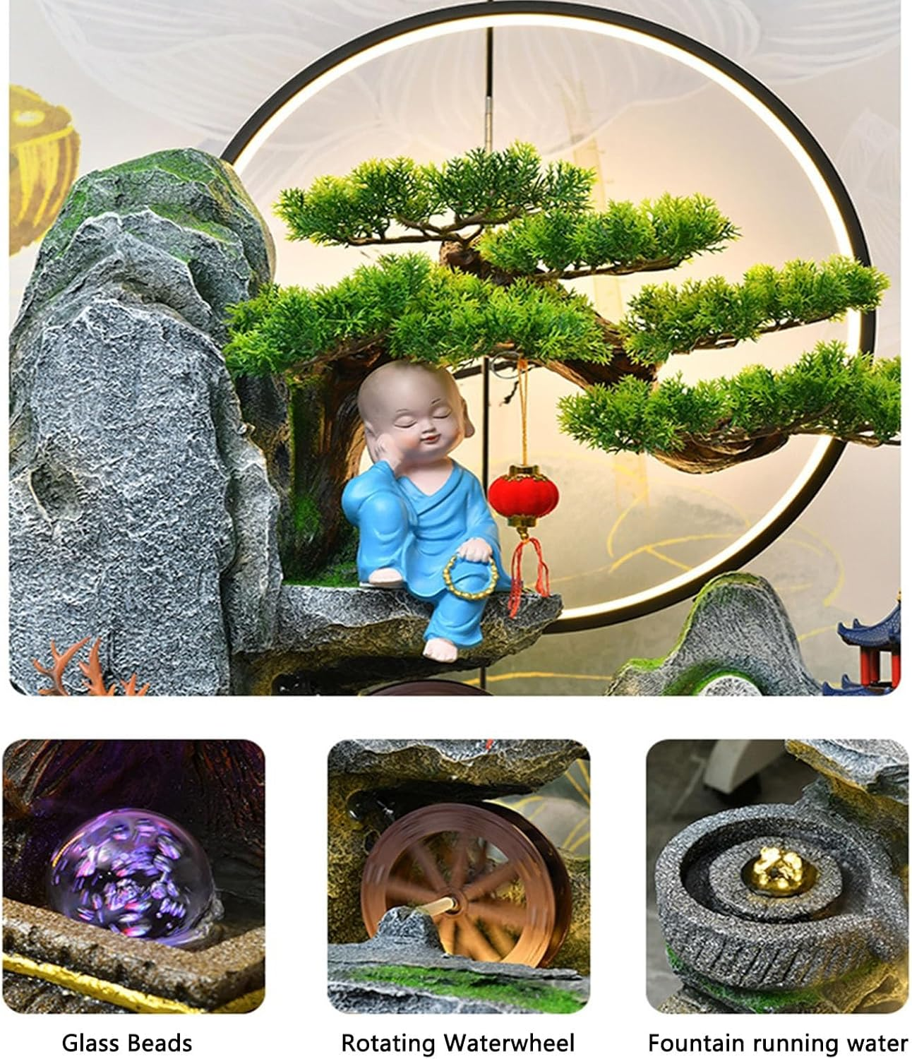 Outdoor Fountain Floor Standing Water Fountain with Rockery and Feng Shui Ball Decorative for Living Room, Modern Resin for Home and Garden Decoration image number 5