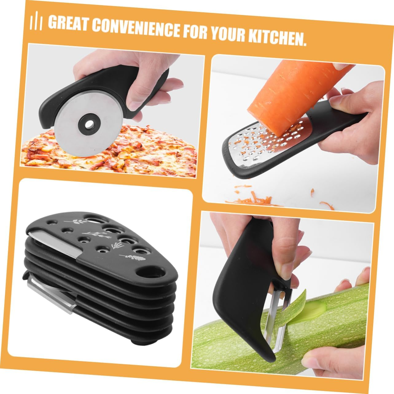 LABRIMP 1Set Cheese Grater Bottle Opener Fruit Vegetable Peeler Pizza Cutter Garlic Ginger Grinder Kitchen Gadgets for Food Preparation Color Box image number 6