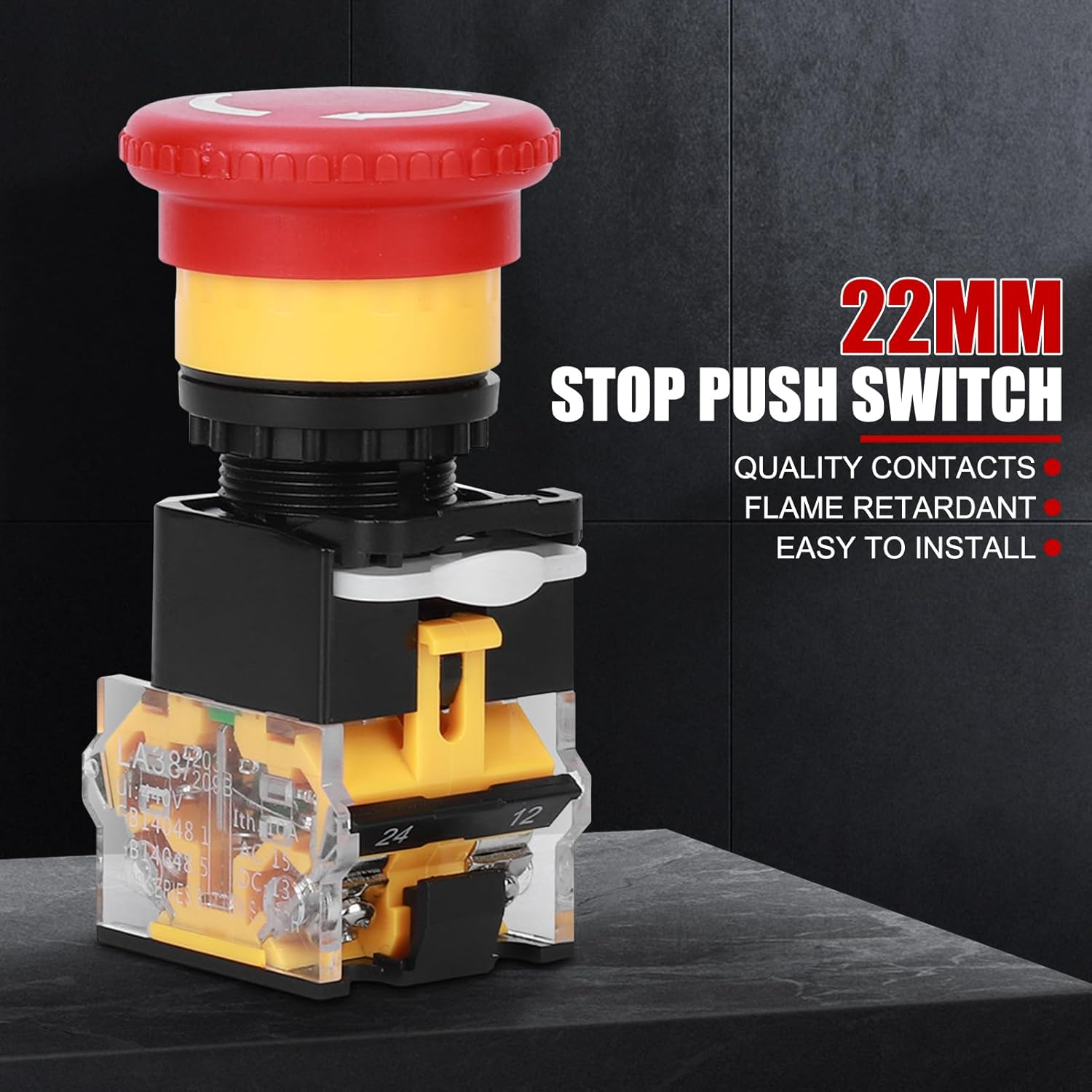 3Pcs 440V 10A Push Button Switch,22Mm Emergency Stop Push Switch,On off Push Button Industrial Parts Engineering Plastic Push Button Switch image number 3