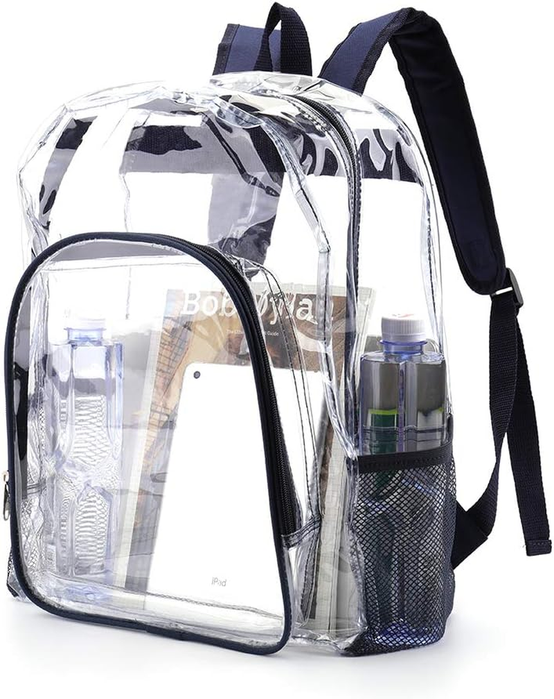 Heavy Duty Transparent Clear Backpack See through Backpacks for School Security Travel College, Navy Blue, Large, Clear - Turquoise image number 4