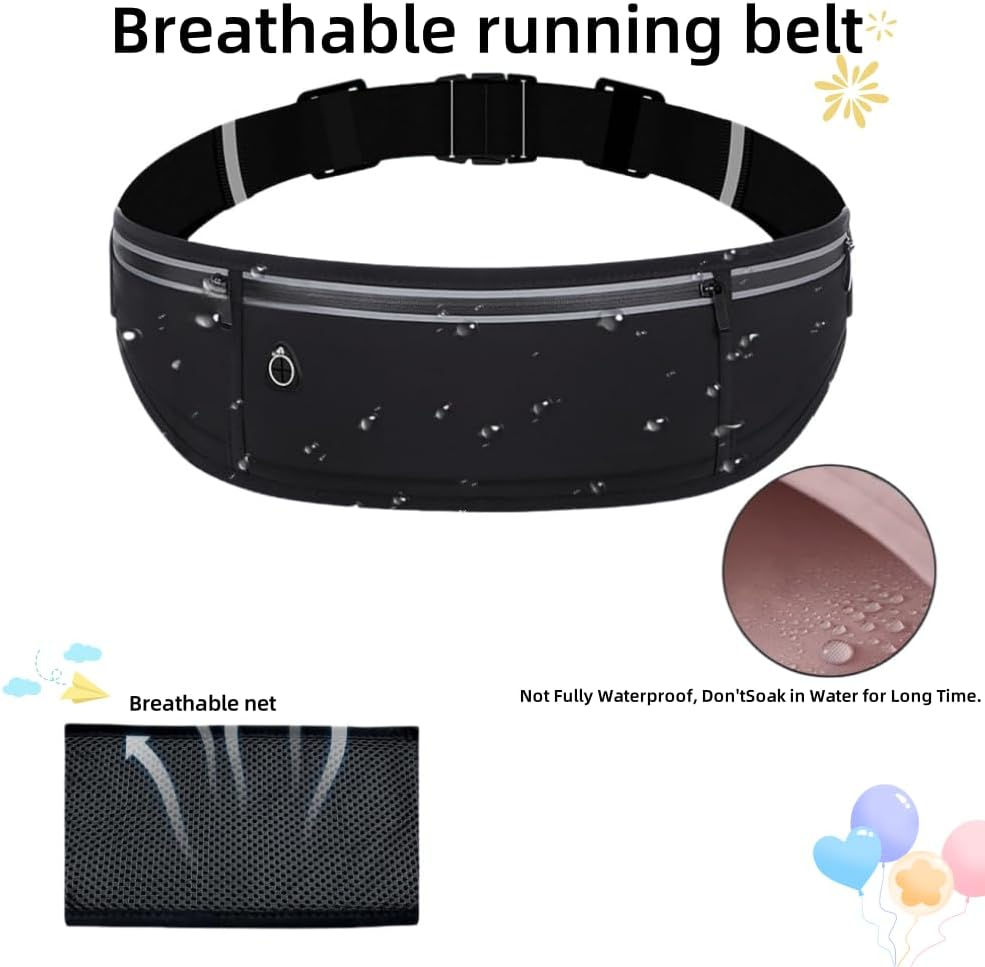 Men'S and Women'S Waist Belts, 3-Pocket Adjustable Reflective Waist Belt, Runner'S Wallet Belt, Suitable for Fitness, Cycling, Walking, Traveling and Outdoor Activities (Black) image number 3