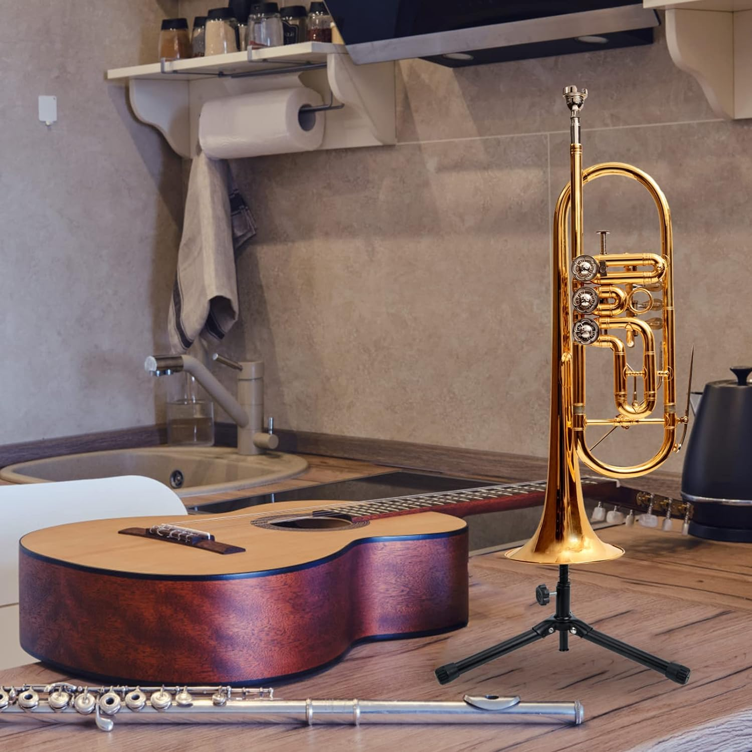 Vaguelly Display Easel Trumpet Stand Holder Portable Trumpet Holder Foldable Metal Trumpet Display Storage Rack Stand Trumpet Display Stand image number 6