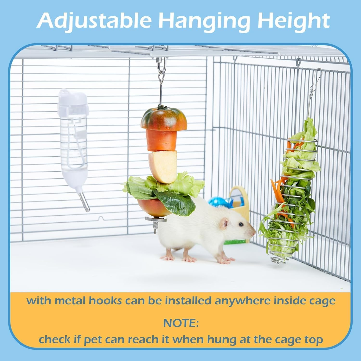 2Pcs Rat Enrichment Toys, 304 Stainless Steel Rat Foraging Toy for Fruit Vegetable Holder, Fancy Mice Cage Accessories Puzzle Toy, Hanging Rodent Toys Slow Feeder, Bird Foraging for Parakeet image number 2