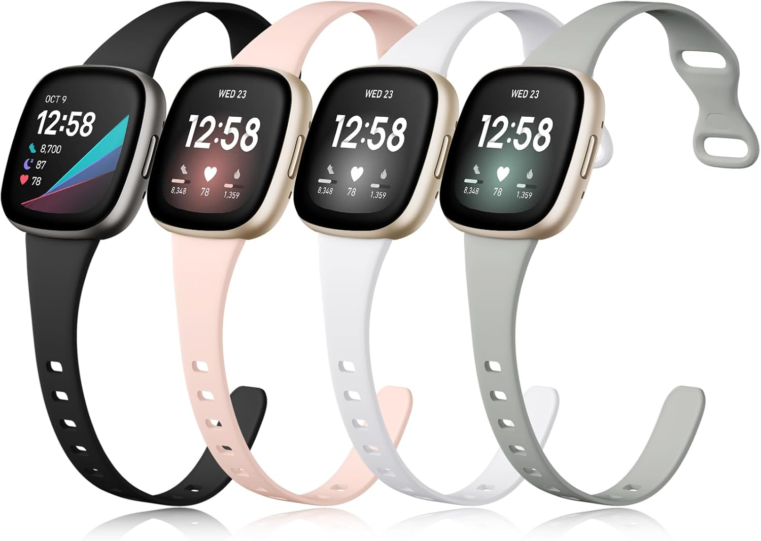 Getino Slim Band Compatible with Fitbit Sense 2/ Sense Bands/Versa 4/ Versa 3 Bands Women Men, Silicone Sport Accessories Thin Band for Fitbit Sense/Sense 2/ Versa 4/ Versa 3