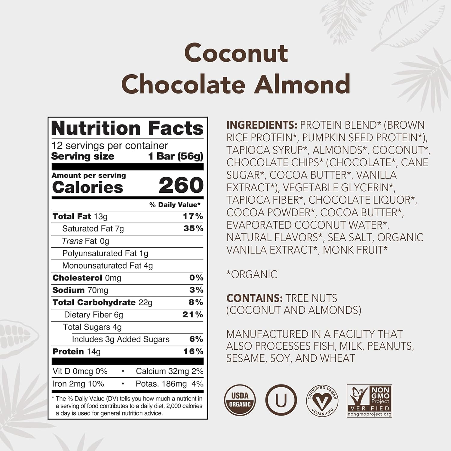 ALOHA Organic Plant Based Protein Bars, Coconut Chocolate Almond, 1.98-Ounce Bars (Pack of 12) image number 1