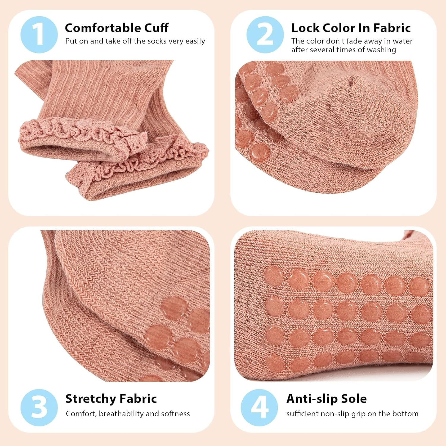 JDFHFGB Toddler Girls Ruffle Socks anti Slip Grippy Socks,Cute Skid Frilly Sock with Grips for Infant Baby Girl