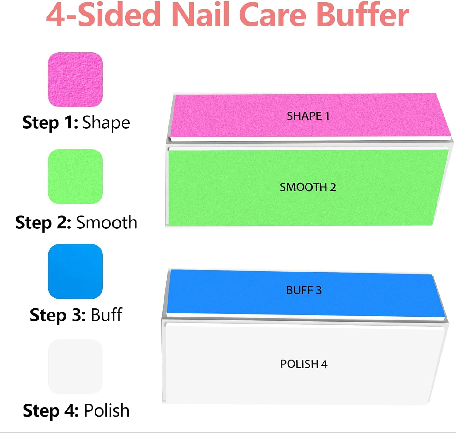 ONBPIY Nail Buffer Block 2 Pcs 4 Way Nail File Polisher for Natural and Acrylic Nails Multi Grit 120 240 600 3000 for Fingernail Shine
