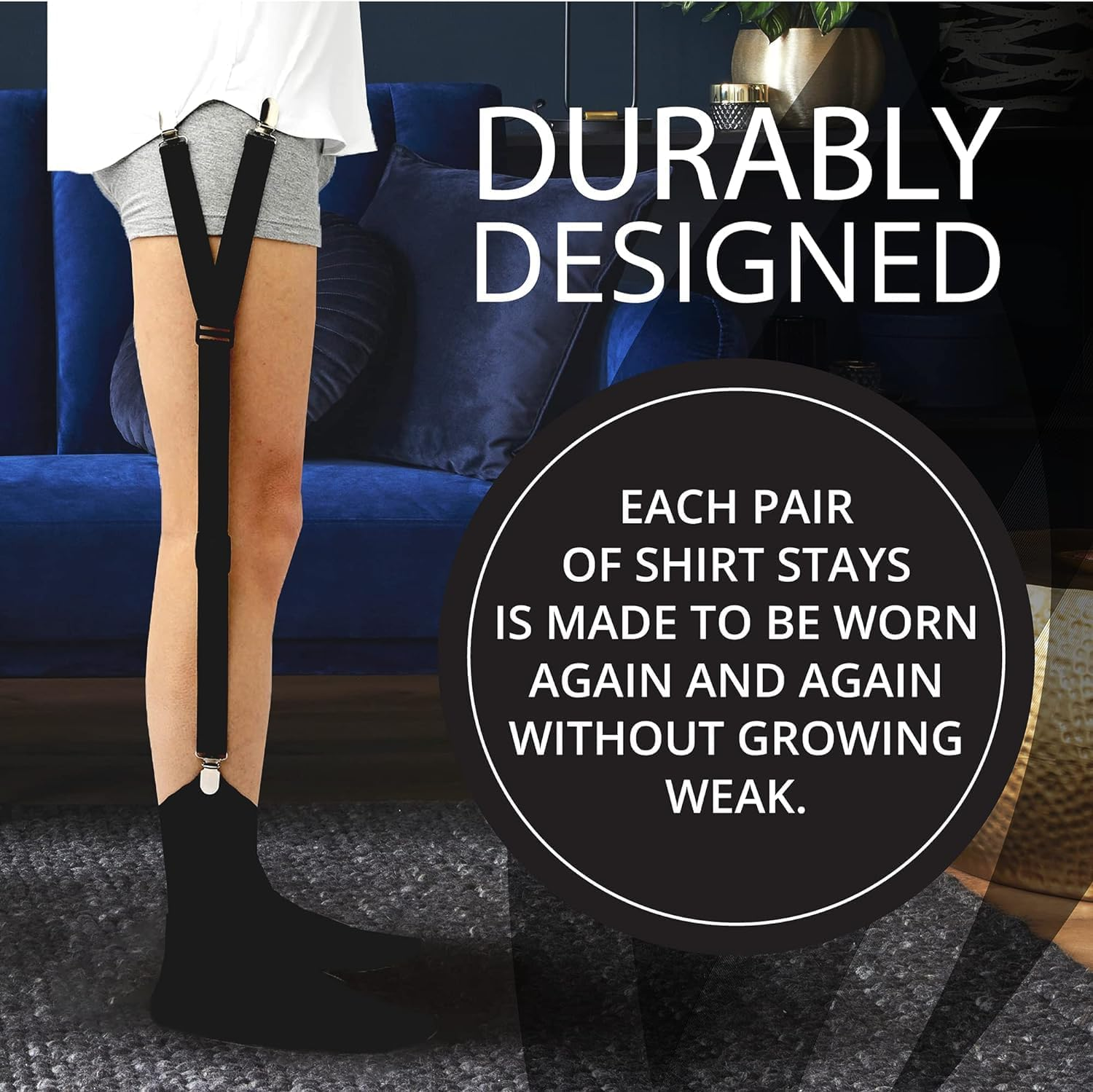 LINKPEACE Men'S Shirt Stays Adjustable Soft and Smooth Elastic with Non Slip Clips Perfect Sock Garters for Military or Professional,One Size（ Black Y Style Wave Pattern） image number 4