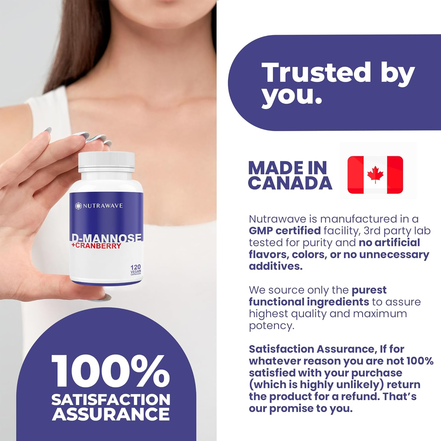 Nutrawave D-Mannose with Cranberry, Dandelion Extract & Hibiscus Powder &ndash; 120 Capsules (60 Servings)