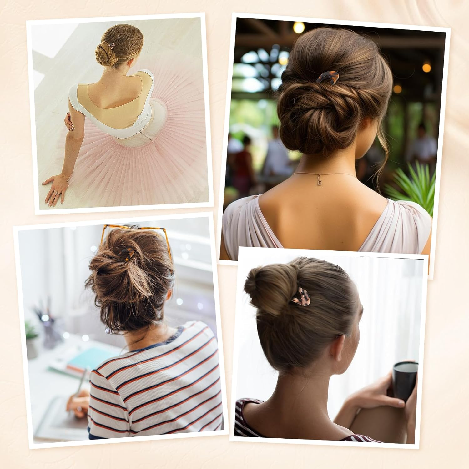 2 Pack Benefree French Style Cellulose Acetate Tortoise Shell U Shaped Hair Pins Fork 2 Prong Updo Chignon Pin for Women Girls Hairstyle Accessories（Tortoiseshell and White Tortoiseshell) image number 3