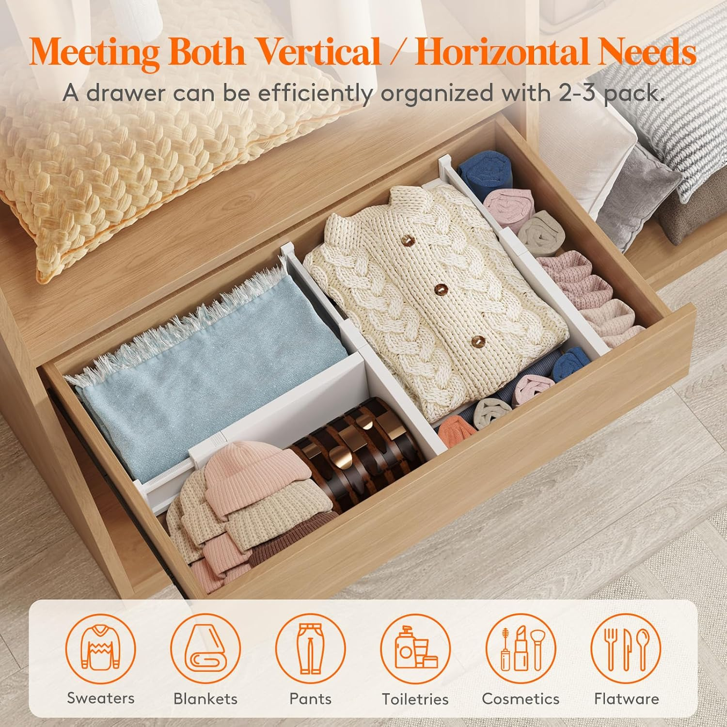 Lifewit 5 Pack Drawer Dividers Plastic 5" High, 13.5-22" Adjustable Drawer Organizers for Clothes, Expandable Dresser Separators in Bedroom/Bathroom/Kitchen/Fridge/Office Organization and Storage image number 6