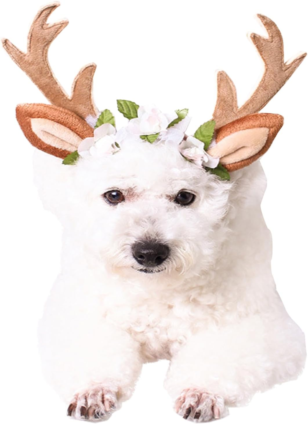 Adjustable Christmas Pet Deer Antlers Headbands Dog Reindeer Head Band Elk Headwear Cosplay Costume for Cat Puppy Pet &hellip; (Floral, L)