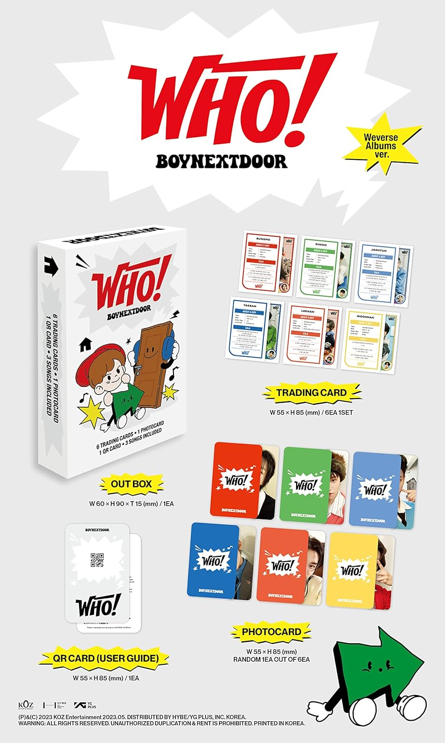 BOYNEXTDOOR WHO! 1St Single Album Weversion Album Version Out Box+6P Trading Card+1P QR Card+1P Photocard+Tracking Sealed image number 3