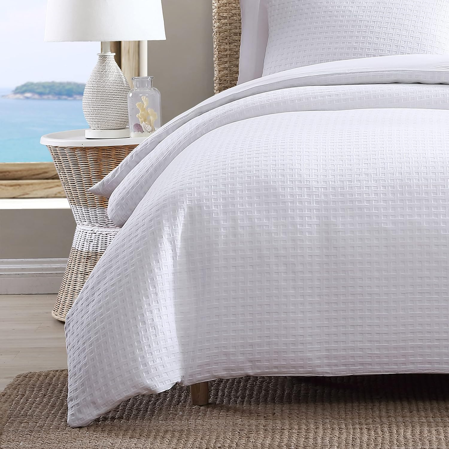 Tommy Bahama - King Duvet Cover Set, Soft Cotton Bedding with Button Closure, Includes Matching Shams (Basketweave White, King)