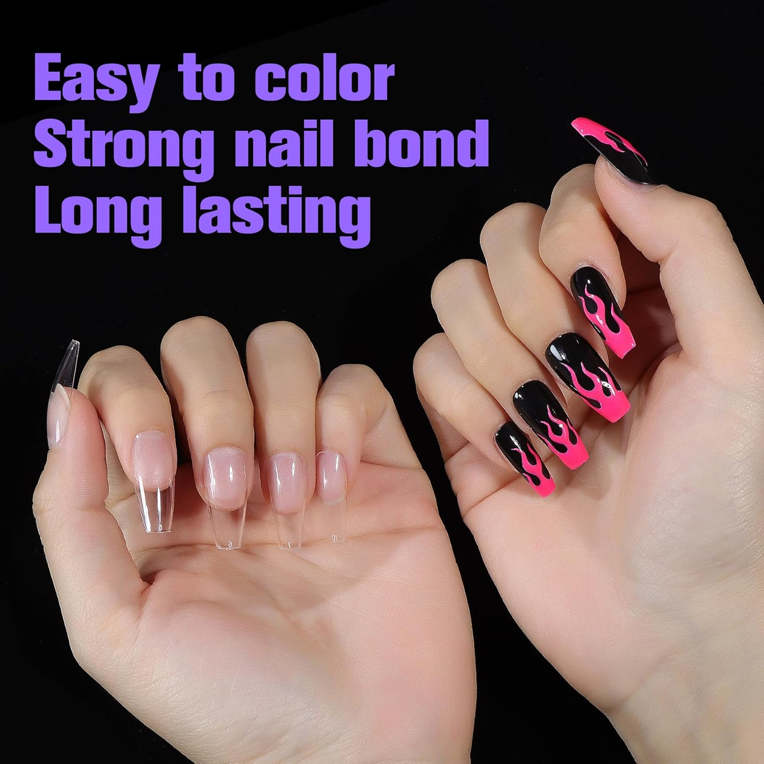 Beautilux Nail Tips, Pack of 552, Coffin Medium Tips for Gel Nails, Transparent, 12 Sizes, Pre-Buff PMMA Soft Full Cover Nail Tips for Home Manicure and Nail Salons image number 3