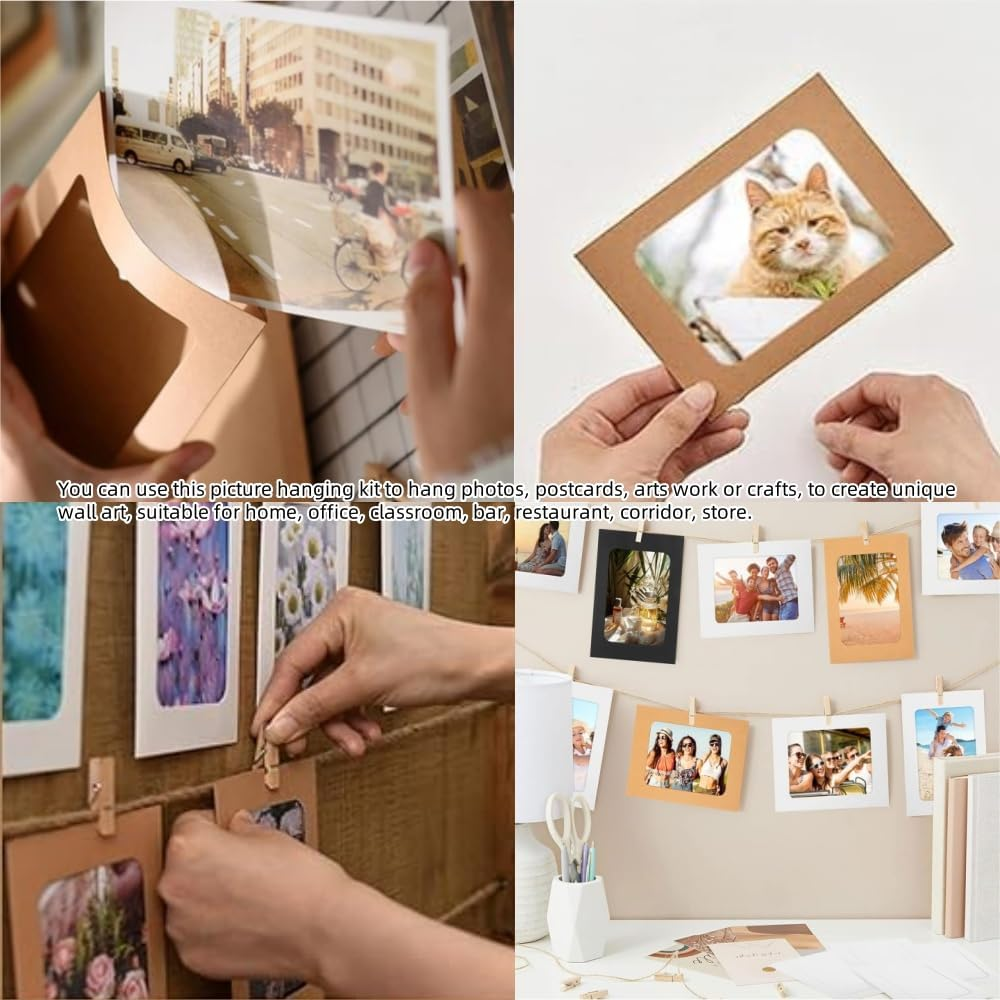 30Pcs Paper Photo Frames, 4X6 Inch Kraft Paper Picture Frames, Hanging Photo Display Banner, DIY Clip Photo Display Holders for Home, Office, Wedding, and Party Decor image number 6