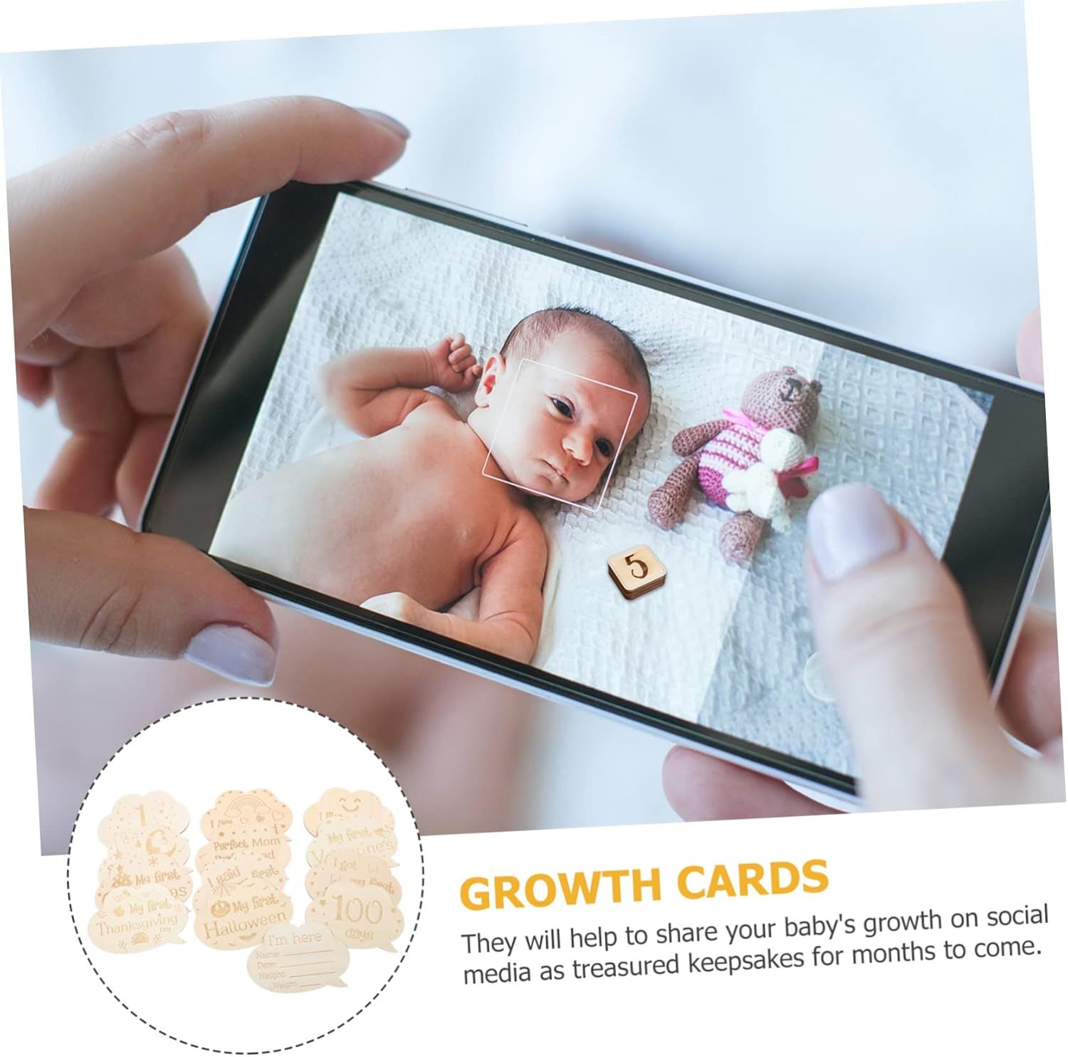 Boy Girl Milestone Wood Cards Double-Sided Photo Prop Natural Grain Monthly Birth Announcements image number 5