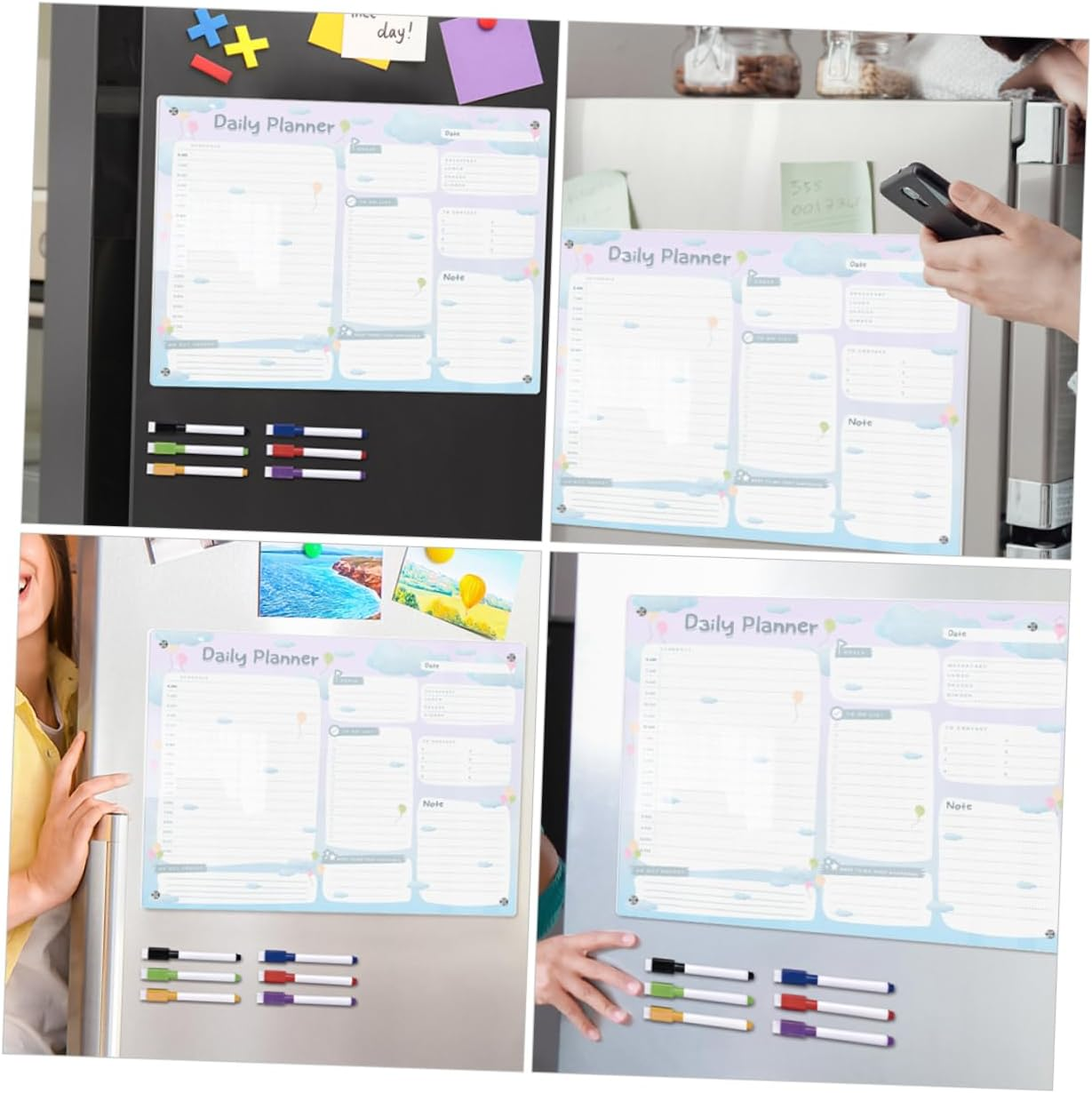 VILLFUL 1 Set Whiteboard Sticker Rewritable Sticker Writing Board Writing Board Memorandum the List Memo Writing Board Calendar Fridge Magnet Magnetic Whiteboard Pen Plan Magnet image number 1