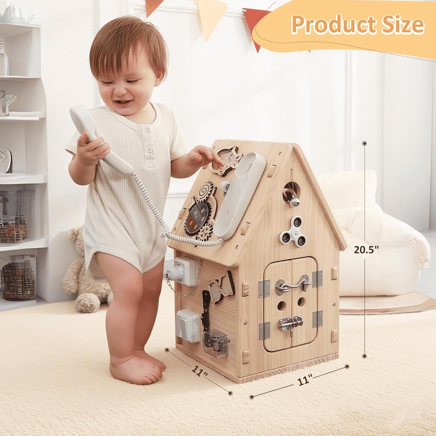 Montessori Wooden Busy House - Busy Board Toy for Toddlers - Preschool Learning Educational Toys - Sensory Board for Fine Motor Skills, Gifts for Babys Boys & Girls image number 1