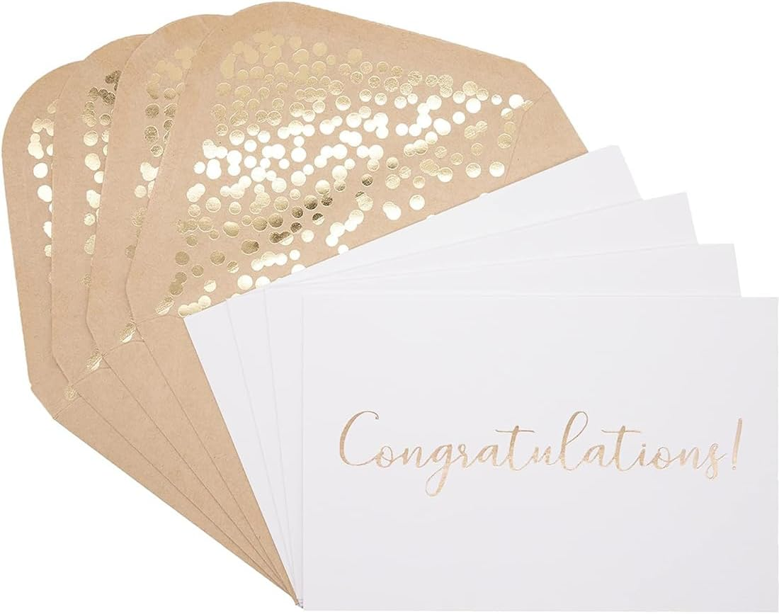 50Pcs Congratulations Cards with Envelopes, 4"X6" Elegant Greeting Cards with &lsquo;&rsquo;Congratulations&rsquo;&rsquo; Embossed in Gold Foil Letters, Kraft Envelopes Congrats Cards for Engagement Graduation Wedding (White)