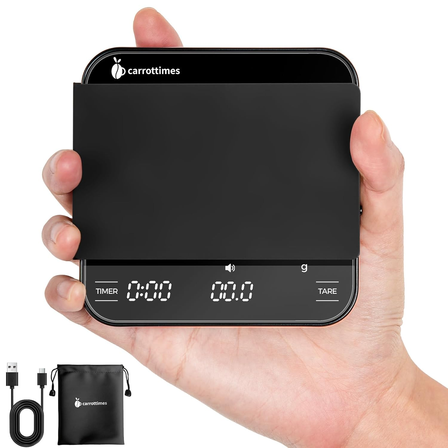 Carrottimes Rechargeable Mini Coffee Scale with Timer, 2Kg/0.1G Precision Espresso Scale, Portable Coffee Weight Scale W/ 4 Modes for Espresso and Pour-Over Coffee (White)