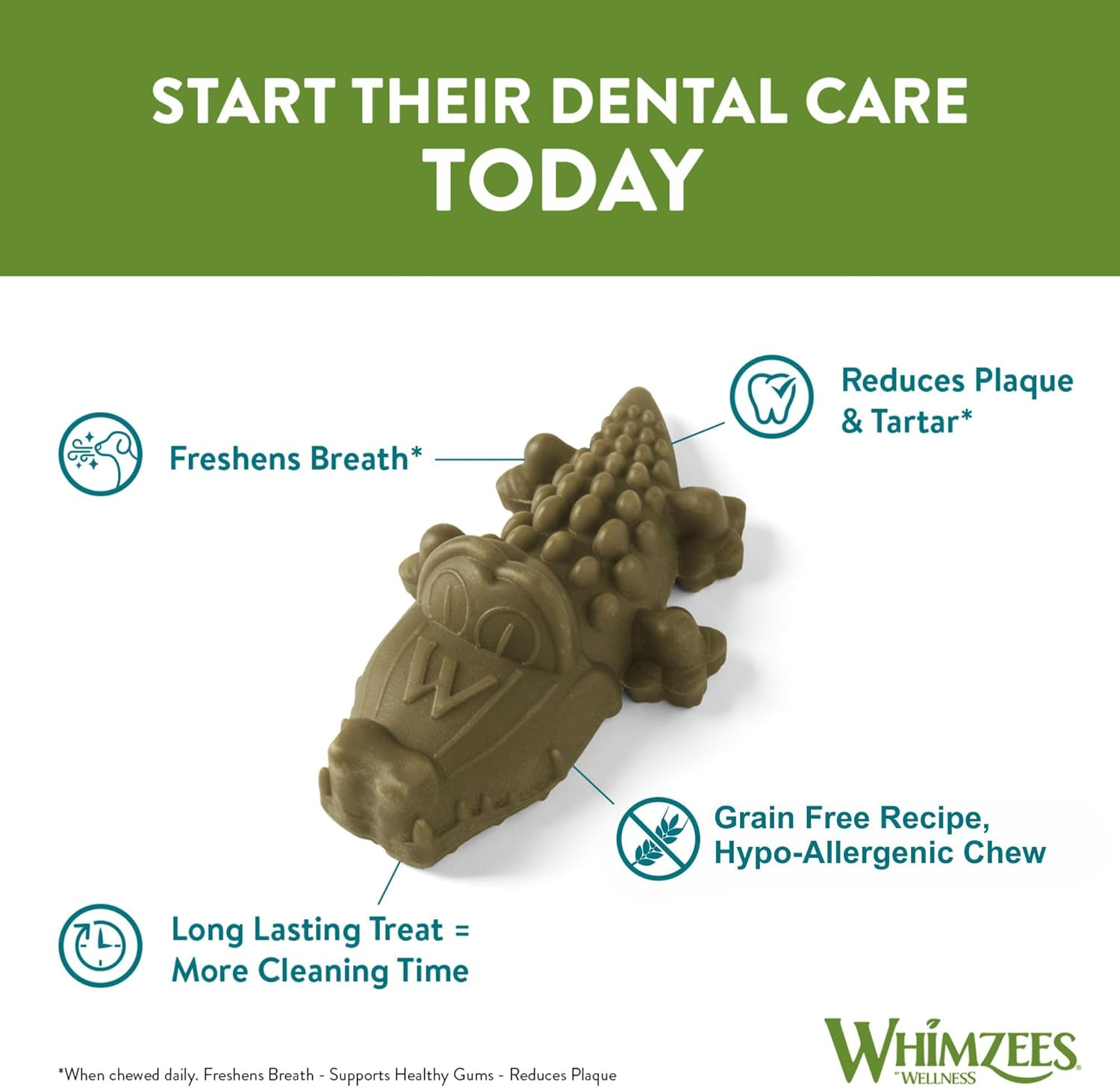 WHIMZEES Alligator Dental Dog Treats, Daily Bag, Medium (12-18 Kg Dogs), Natural Daily Dental Chews (Pack of 6) image number 1