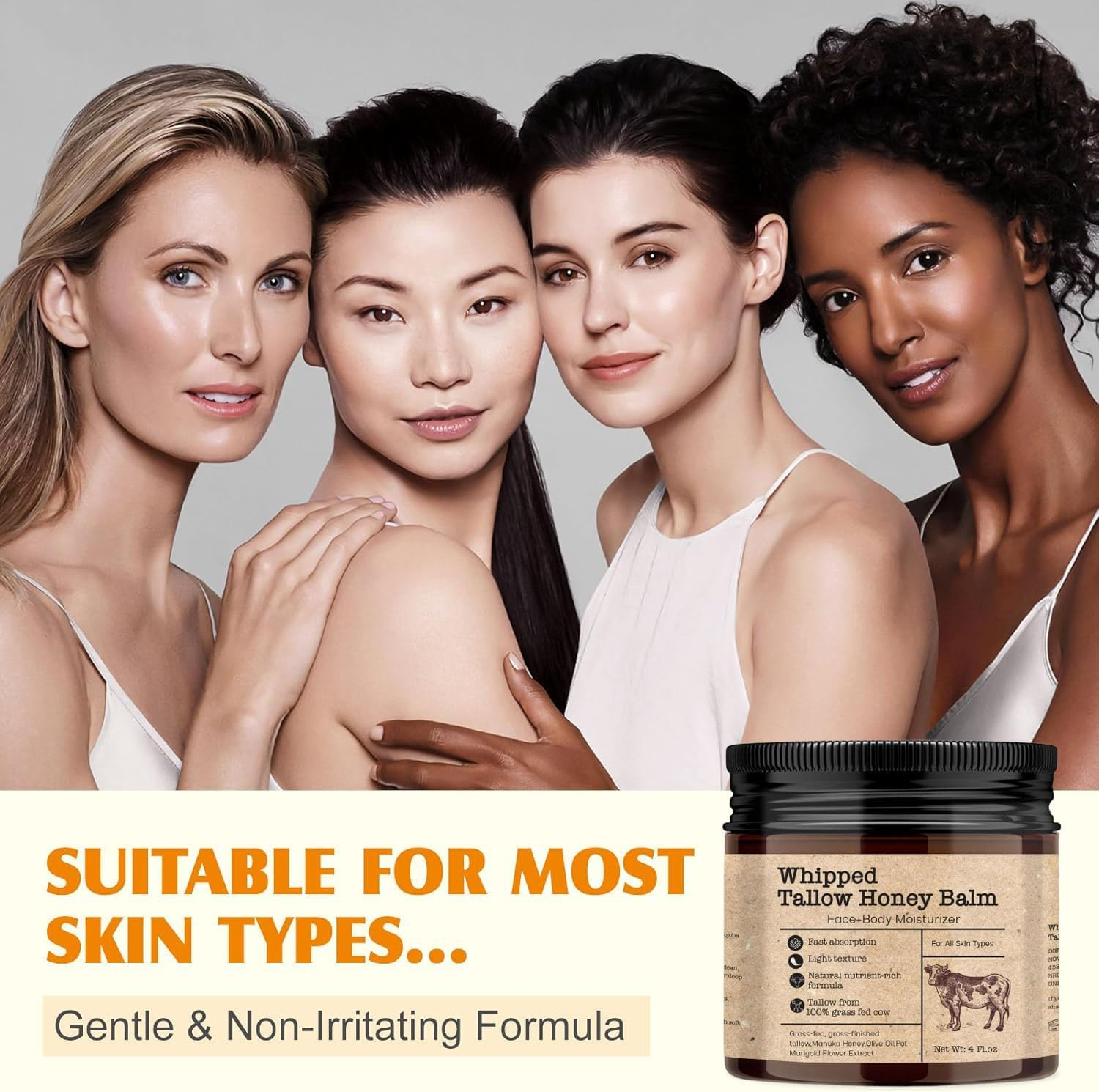 Whipped Tallow Honey Balm,Beef Tallow with Honey Moisturizer Cream for Face Body image number 3