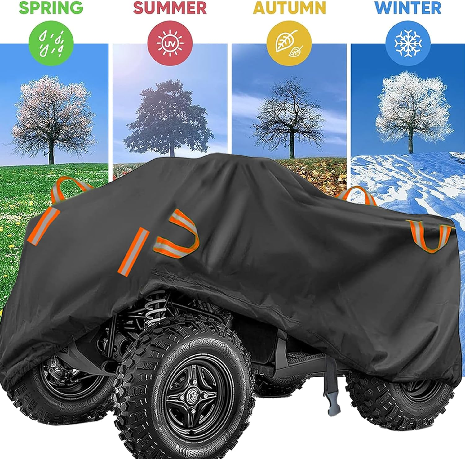 ATV Cover Waterproof, Heavy Duty 4 Wheeler Cover Quad Cover, All Weather Protection Outdoor UV Protection Compatible with Kawasaki, Honda, Polaris, Yamaha (Black, XXL) image number 6