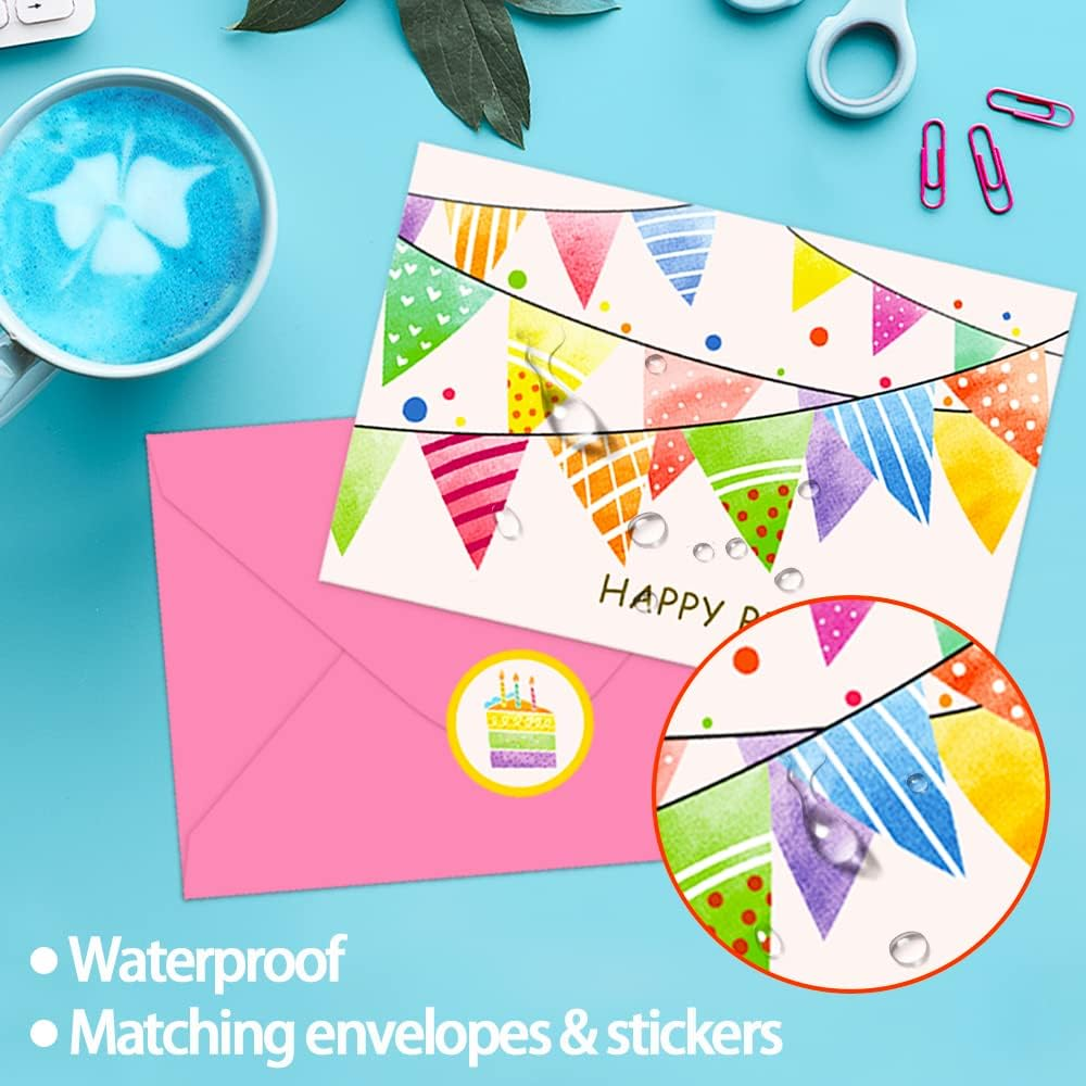 50 Pack Happy Birthday Cards with Envelopes, Watercolor Birthday Cards Assortment, Assorted Blank Birthday Cards Bulk with Envelopes & Stickers for Birthday Party image number 3