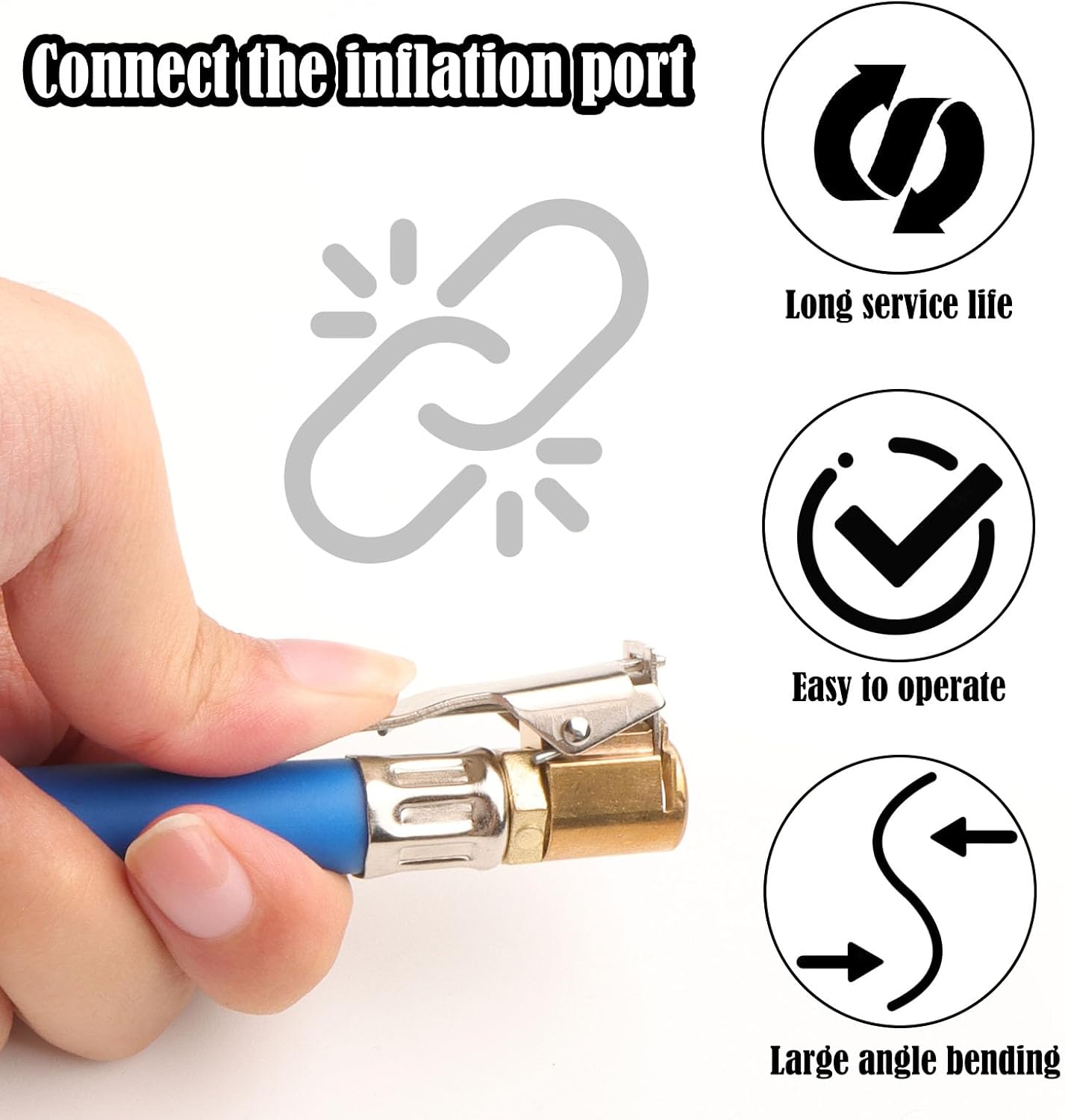Tyre Inflator Hose 36.5 Cm Long with 2 X 8 Mm Schrader Valve Lever Connector Air Chuck Tyre Inflator Hose Valve Extension Adapter Motorcycle Bicycle Car Valve Plug Valve Connection Hoses image number 1
