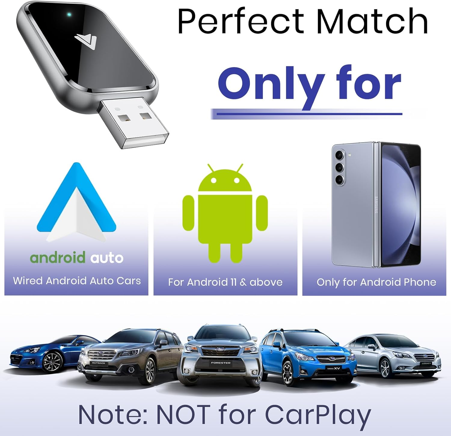 Android Auto Wireless Adapter, Convert Wired to Wireless, Mini Size with Extension Usb-C/Type-C, Stable Control & No Delay, Supports Car Original Control, Black