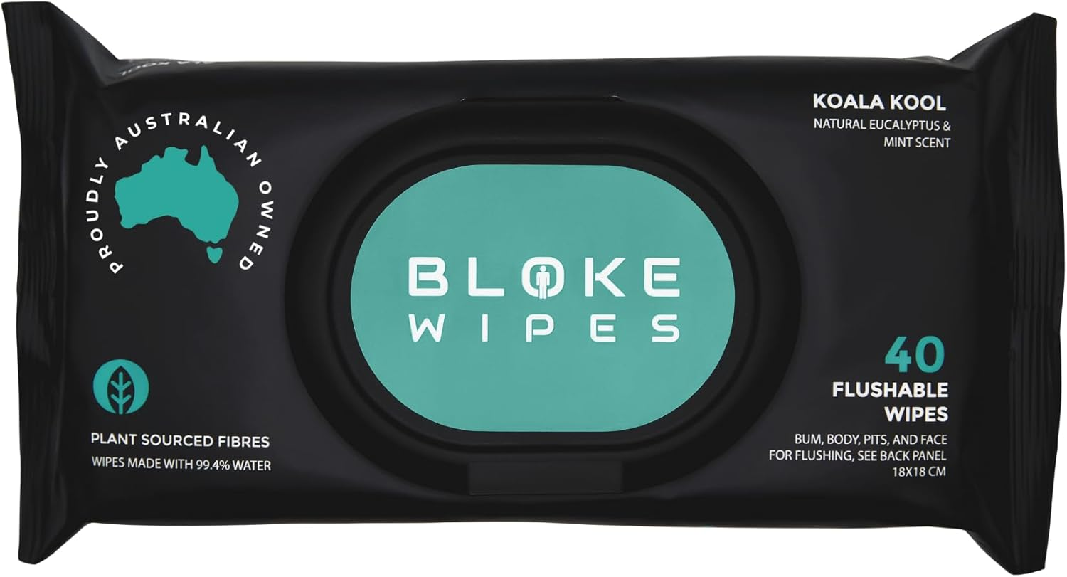 Bloke Wipes Flushable Wipes for Men &ndash; 1 Pack (40 XL Wipes) &ndash; Mint & Eucalyptus &ndash; Biodegradable Body, Bum, Face & Hygiene Wipes &ndash; Travel Friendly &ndash; Aussie Owned image number 1