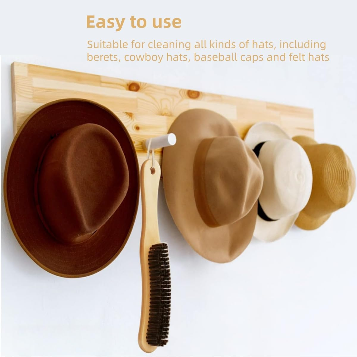 2 PCS Hat Brushs, Felt Cleaning Brush for Shoes,Clothes Brushs,Wooden Dust Removal Brush,Boar Bristle Lint Remove Pet Hair Dust Cowboy Hat,Suits, Cashmere, Suede image number 1