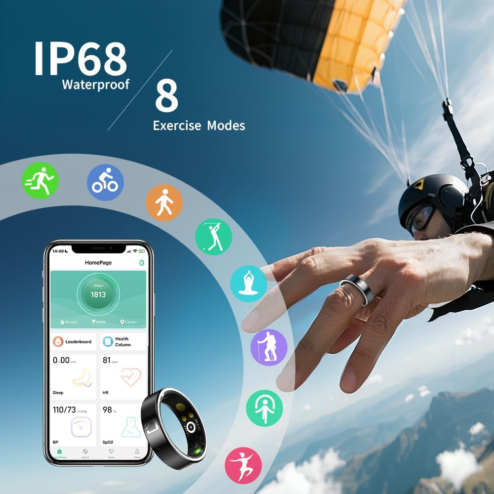 Ceramic Smart Ring | Sleep Exercise Monitor | Health Management | 5-7 Days of Battery Life | Magnetic Charging Case | 8 Sports Modes | 5ATM Waterproof | Android 5.1 & Ios 8.0 | Men & Women (10) image number 5
