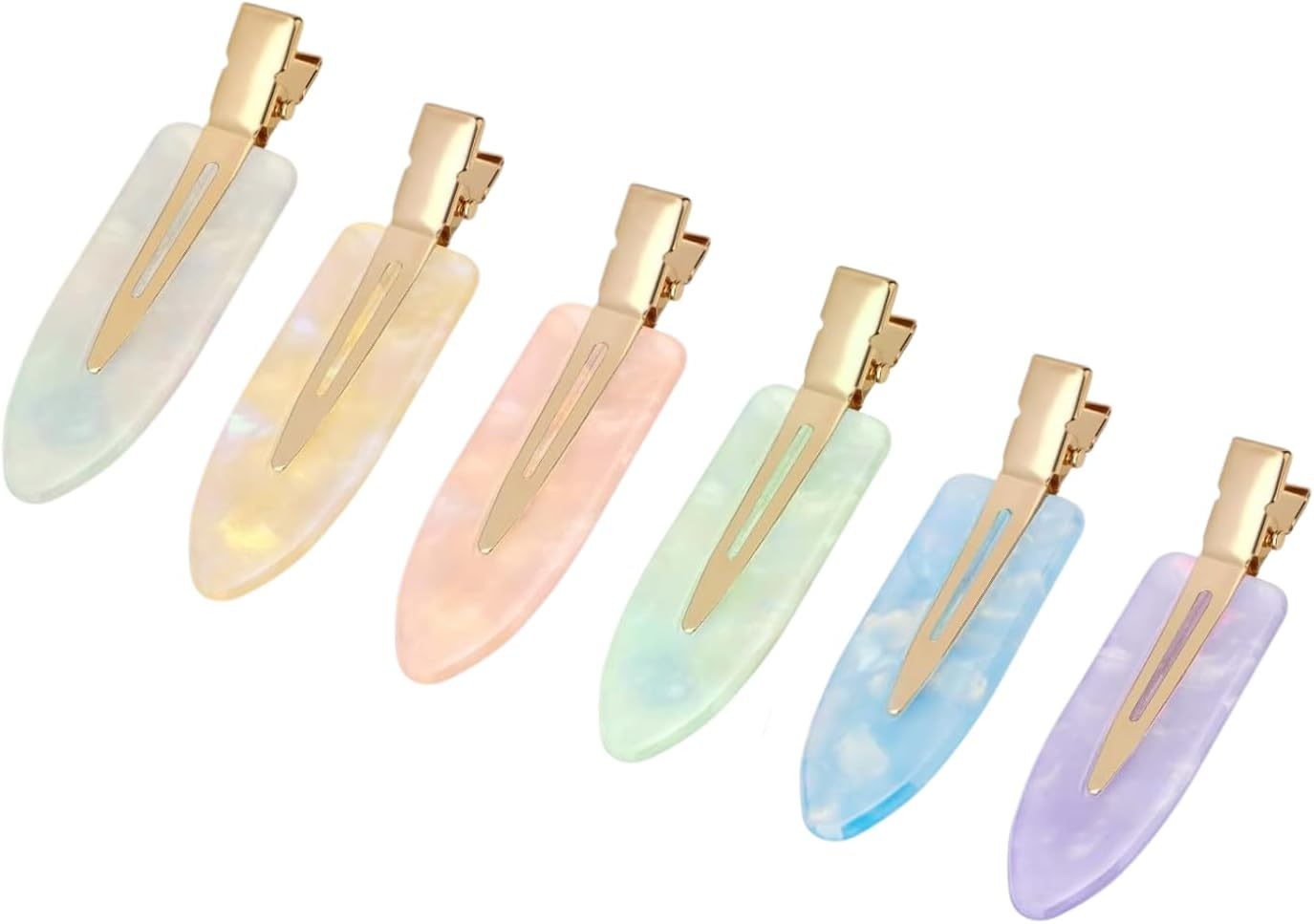 6Pcs No Crease Hair Clips for Styling, White Gold Hair Accessories Makeup, No Bend Creaseless Flat Clips for Salon Styling, Women Girls (Aurora Iridescent Set) image number 2