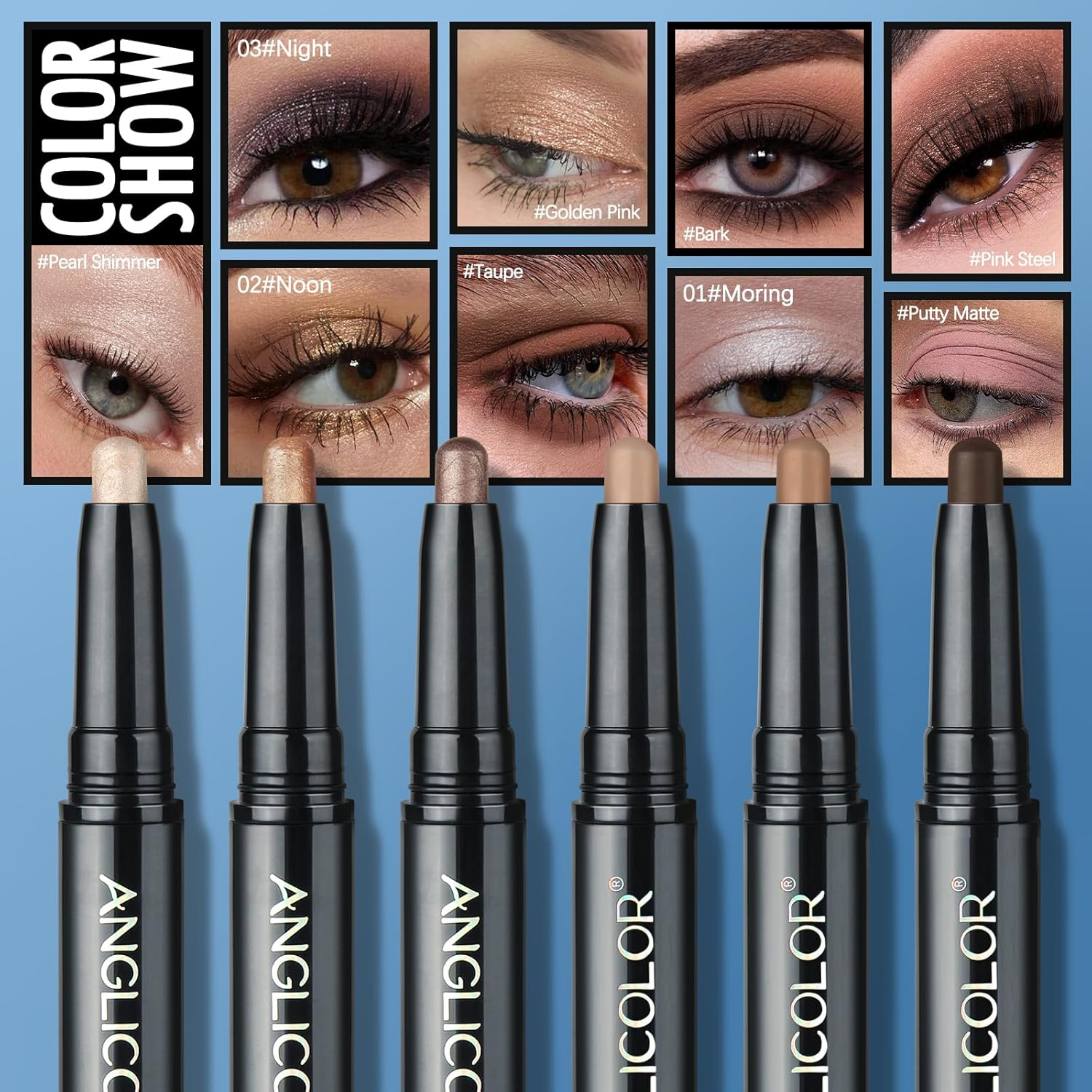 Anglicolor Dual Ended Cream Eyeshadow Stick, Cr&egrave;me to Powder, Brown Eyeshadow Stick, Glitter & Matte Shades, Soomth, Waterproof & Long Lasting, Blendable Glitter Eye Makeup,Golden Pink Shimmer&Taupe image number 3