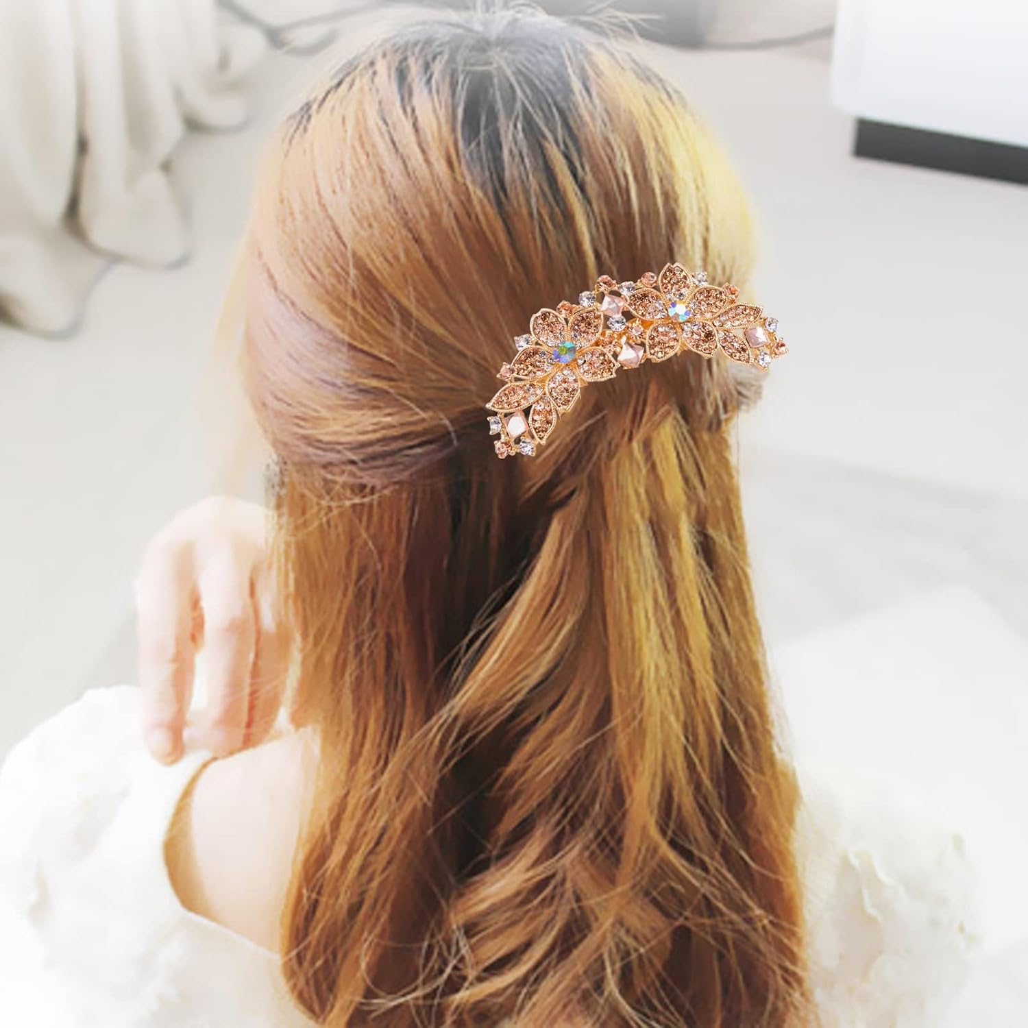 Women'S Hair Comb with Inlaid Flowers and Rhinestones, Bridal Hair Accessories, Hair Side Comb for Girls, Gift (Sparkling) image number 6