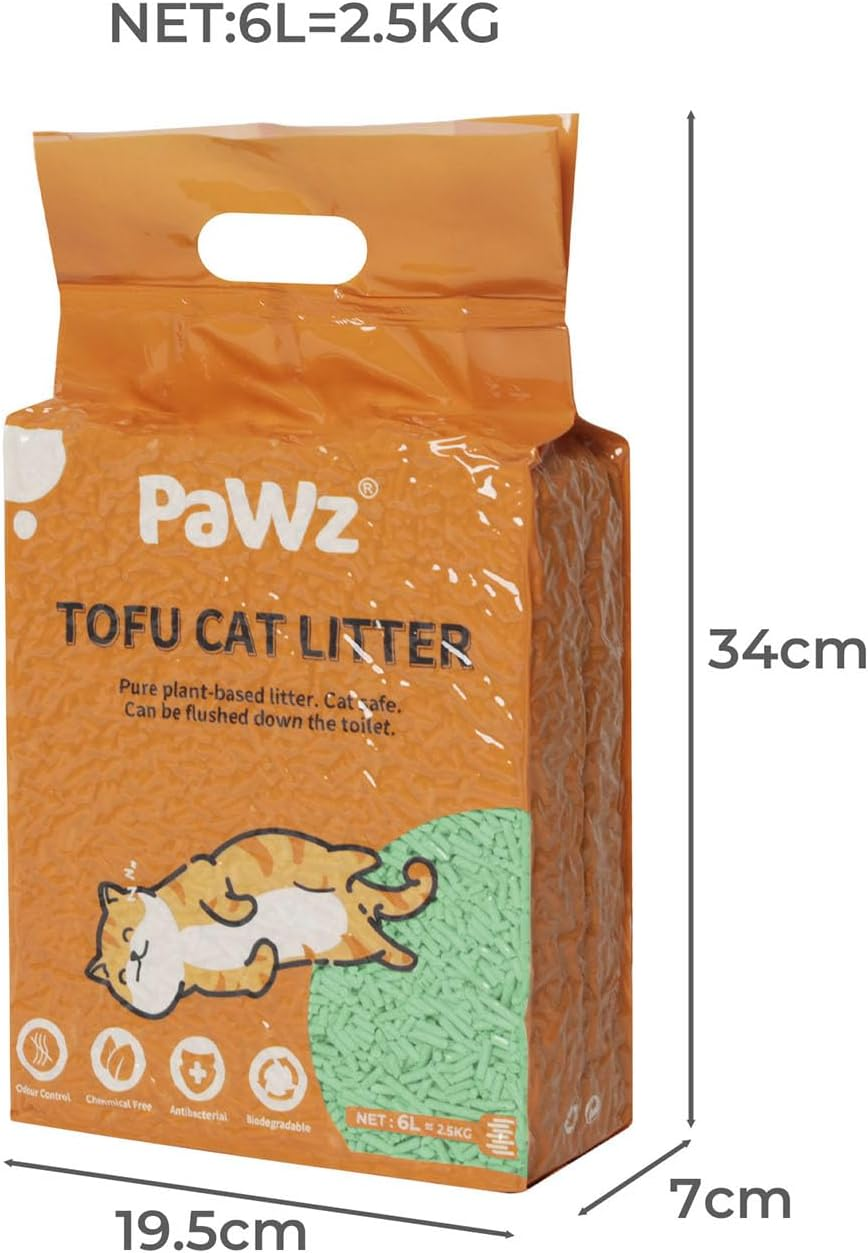 Pawz Tofu Cat Litter Clumping, Flushable, Ultra Absorbent and Fast Drying, Solubility in Water, Long Lasting Odor Control Kitty Litter Dust-Free 100% Natural Green Tea (2.5Kg/Bag) image number 2