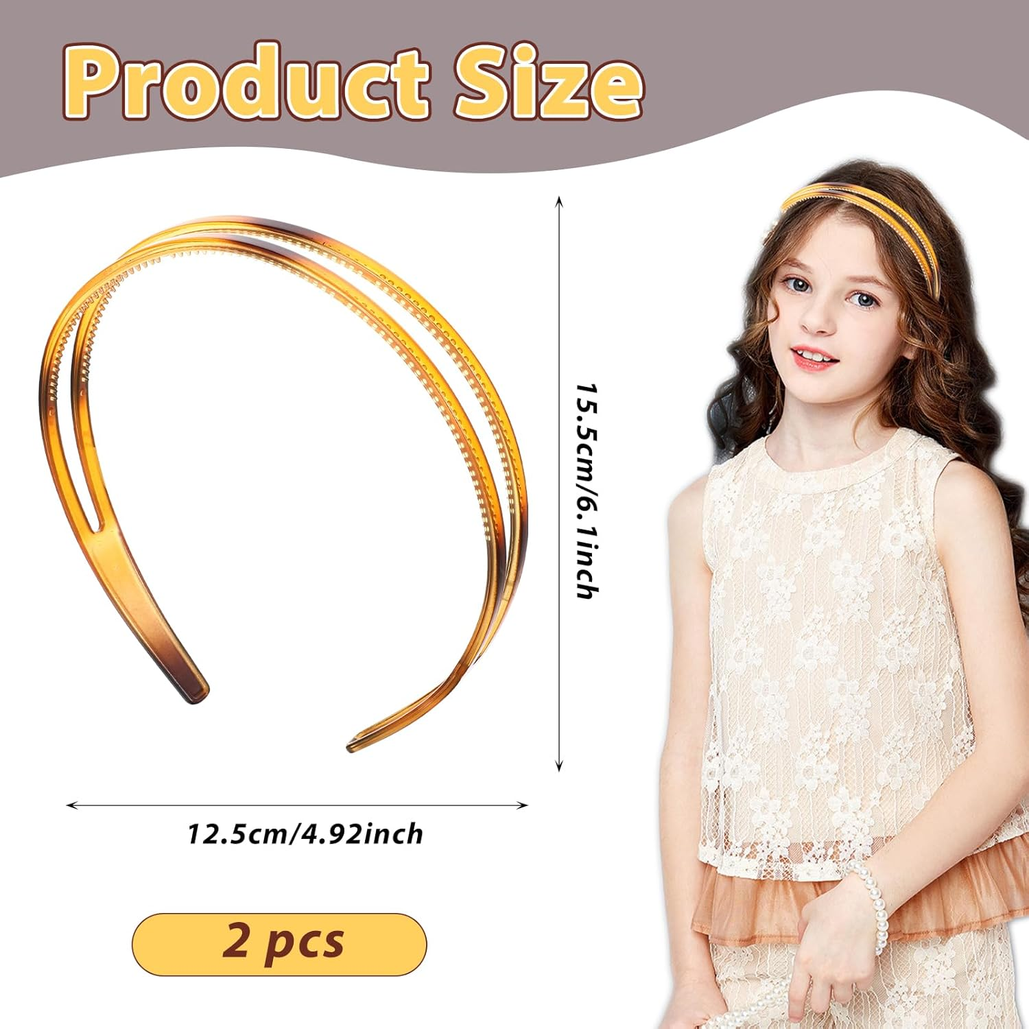 Plastic Headband, Pack of 2, Double Row Headbands, Women'S Black with Teeth, Non-Slip Headband, Thin Hair Band, Accessories, Headpiece for Women, Girls, Daily Wear image number 6