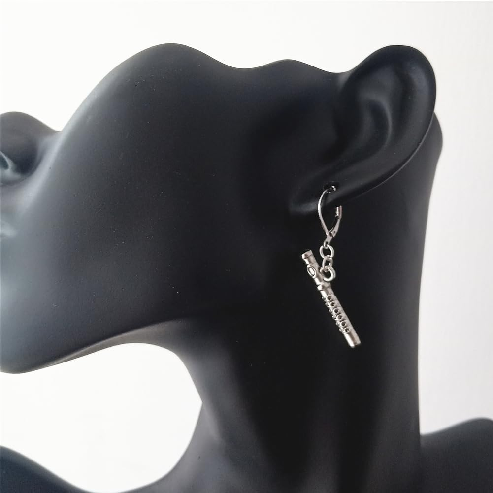 Musical Symbol Flute Mismatch Earrings, Musical Instrument Jewelry, Music Lover, Cool Music Note Lever Back Earrings image number 5