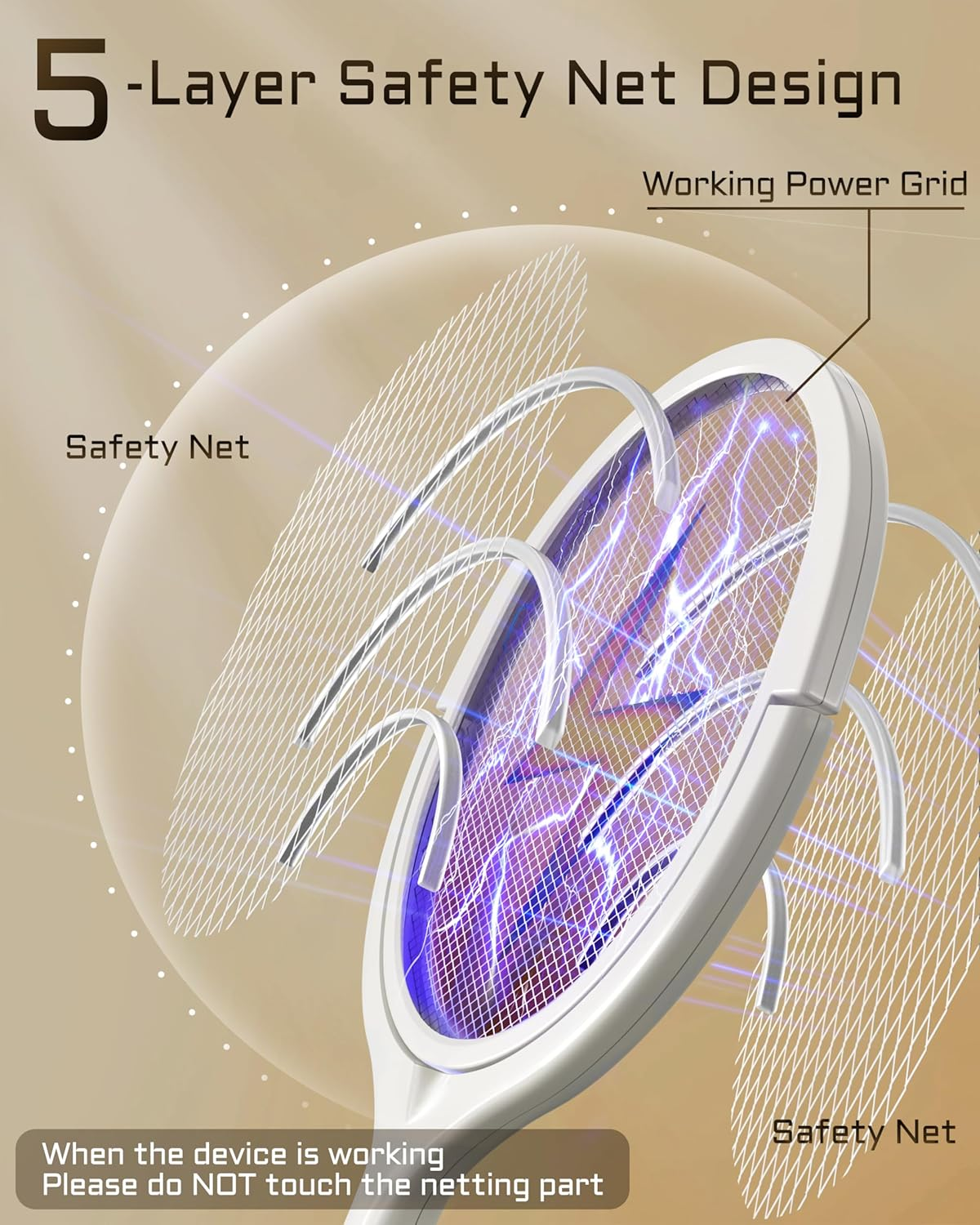 YESDEX Electric Mosquito Zapper - 180&deg; Rotating Head Rechargeable Mosquito Swatter, 4000V Bug Zapper Electric Mosquito Trap, Mosquito Repellent with a Telescopic Extension for Indoor & Outdoor image number 5