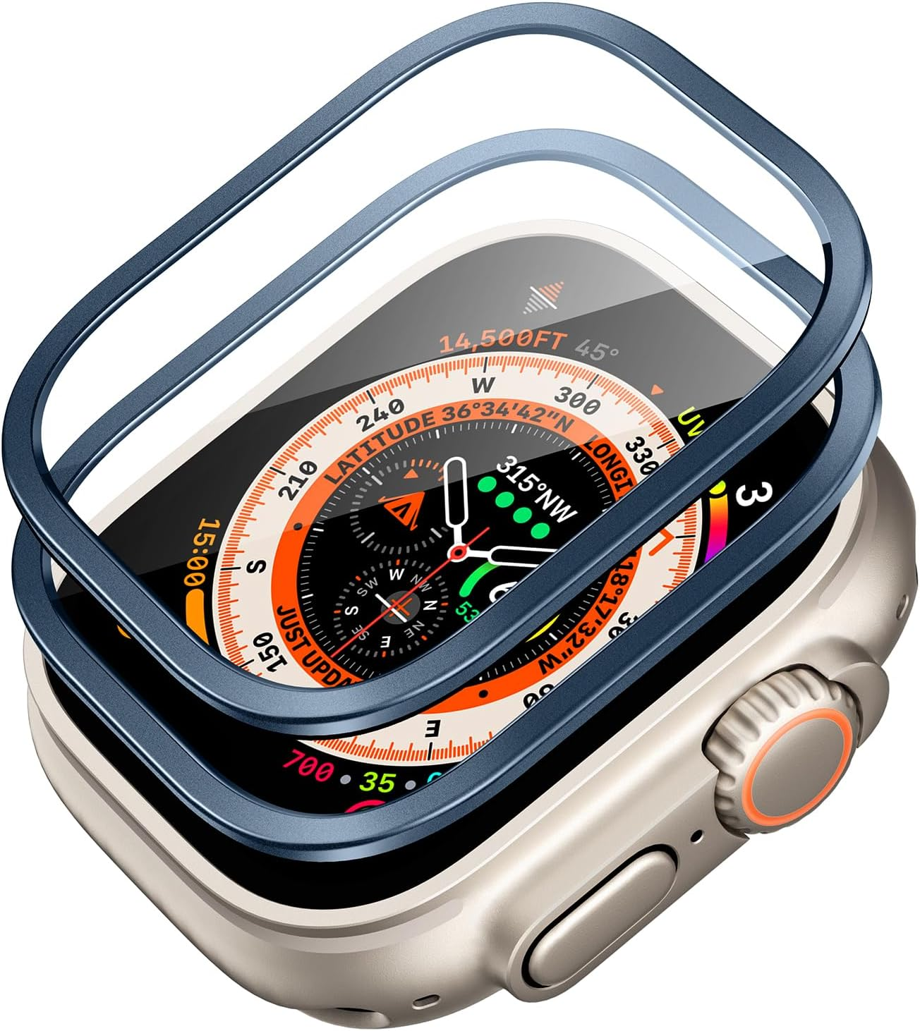 ESR Armorite Screen Protector for Apple Watch Ultra 3/2/1 (2025/2024/2023/2022, 49 Mm), Military Grade Protection, Tempered Glass Protector with Aluminum Alloy Frame, 2 Pack, Blue image number 5