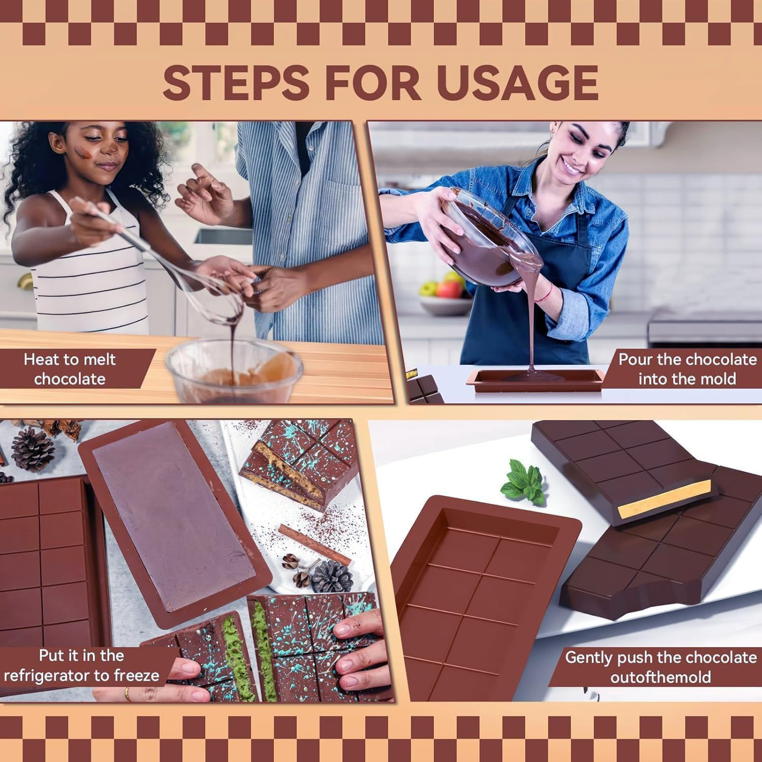 Xinghonyac 3 Pcs Deep Chocolate Bar Mold, 10 Grids Chocolate Moulds, Silicone Chocolate Bar Moulds, Non-Stick Chocolate Candy Bar Mold, Kitchen Baking Mould for DIY Chocolate, Candies, Cakes, Jelly image number 4